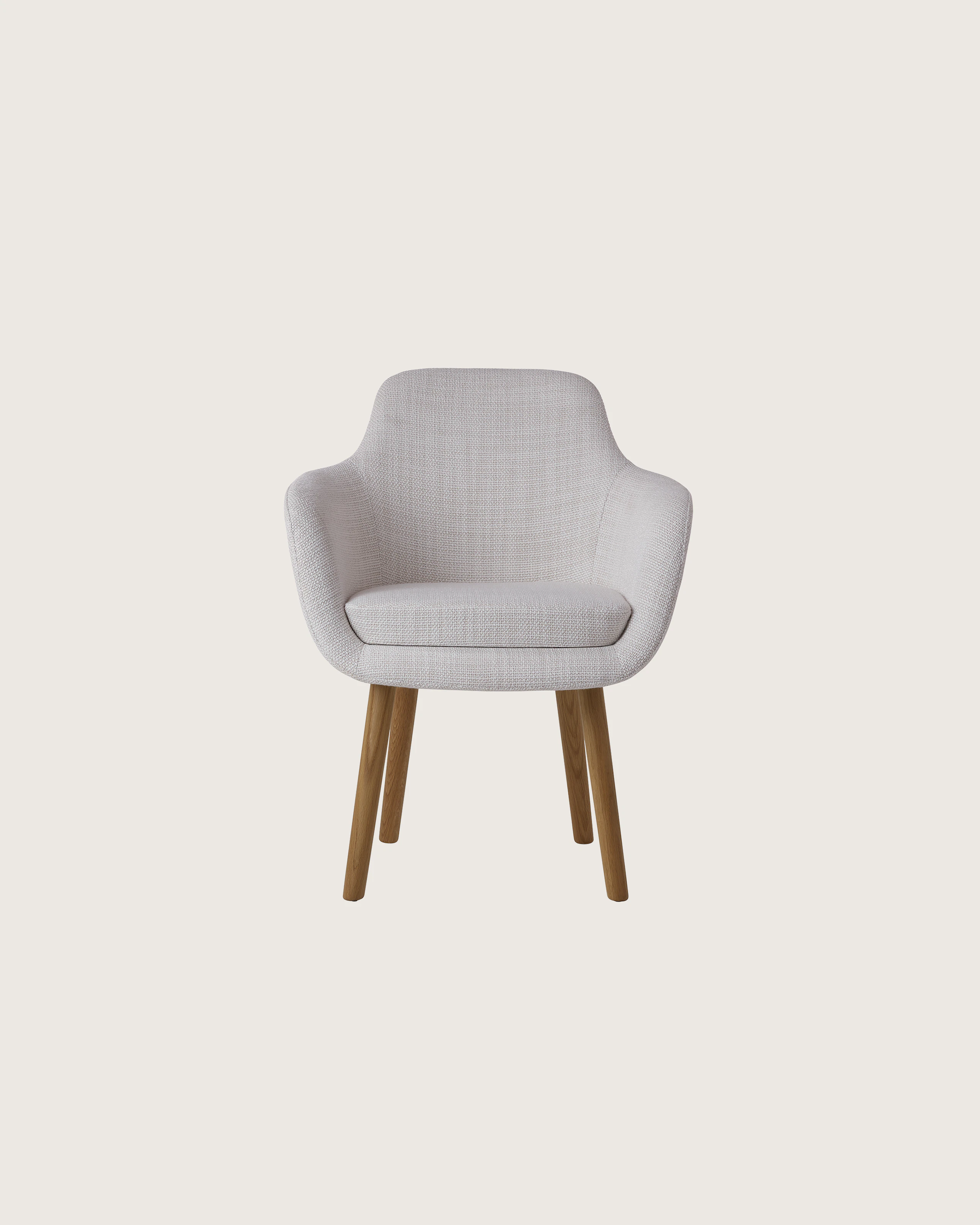 Saiba Side Chair by Naoto Fukasawa for Geiger in Natural Oak with Capri in Show upholstery, front view on a white sweep.