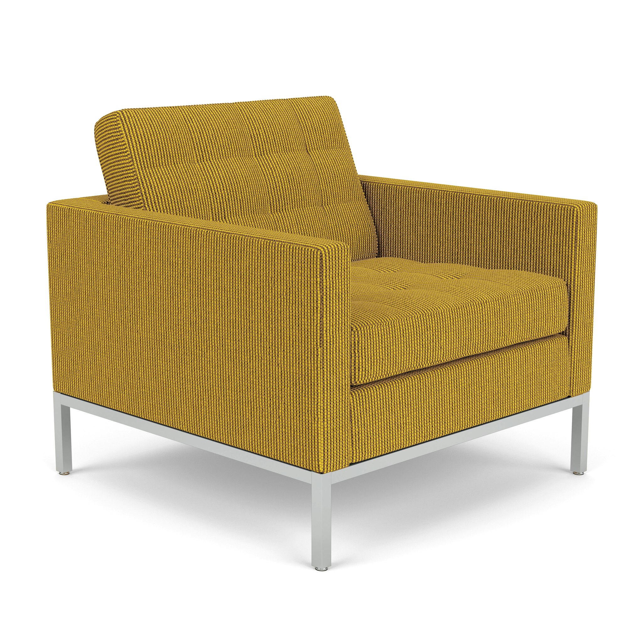A Florence Knoll Lounge Chair in Cadmium with Chrome viewed from an angle.