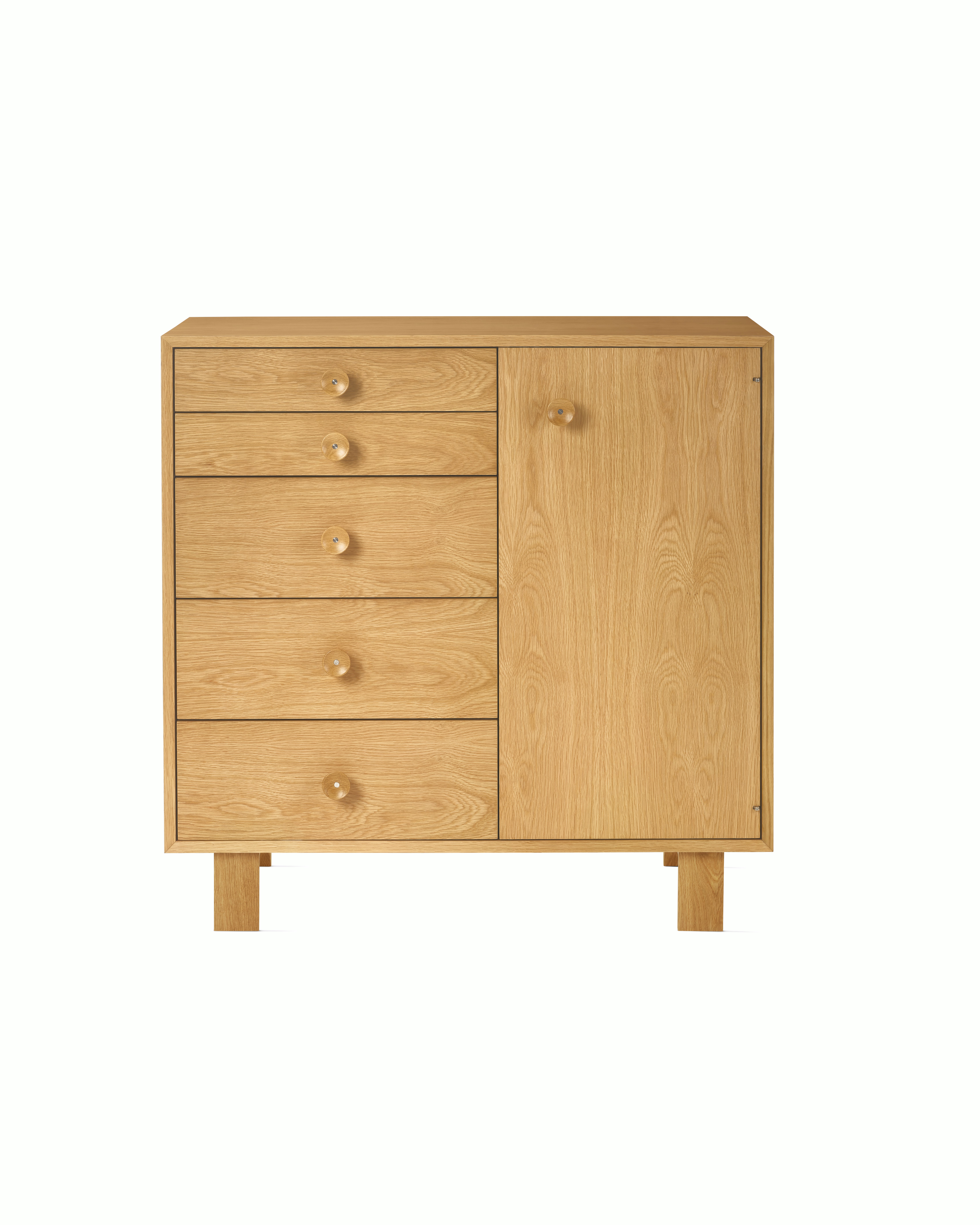 Nelson Basic Cabinet Series - 5-Drawer with Door - White Oak,  Cupcake Pull,  Standard Leg