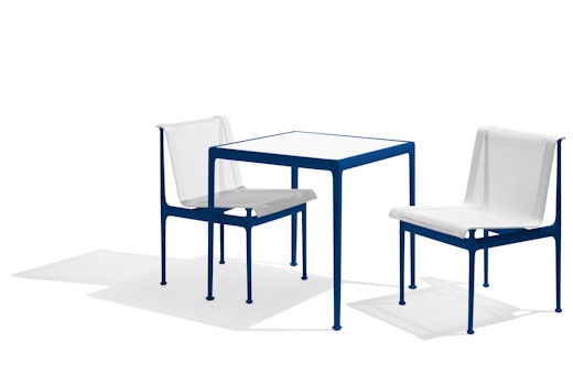 1966 Collection Dining Armless Chair Square Dining Table blue Richard Schultz patio outdoor furniture