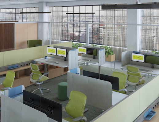 Antenna Power Beam hybrid storage and accessories k. stand height-adjustable desks k. screen contour Generation by Knoll garden court workstations thriving