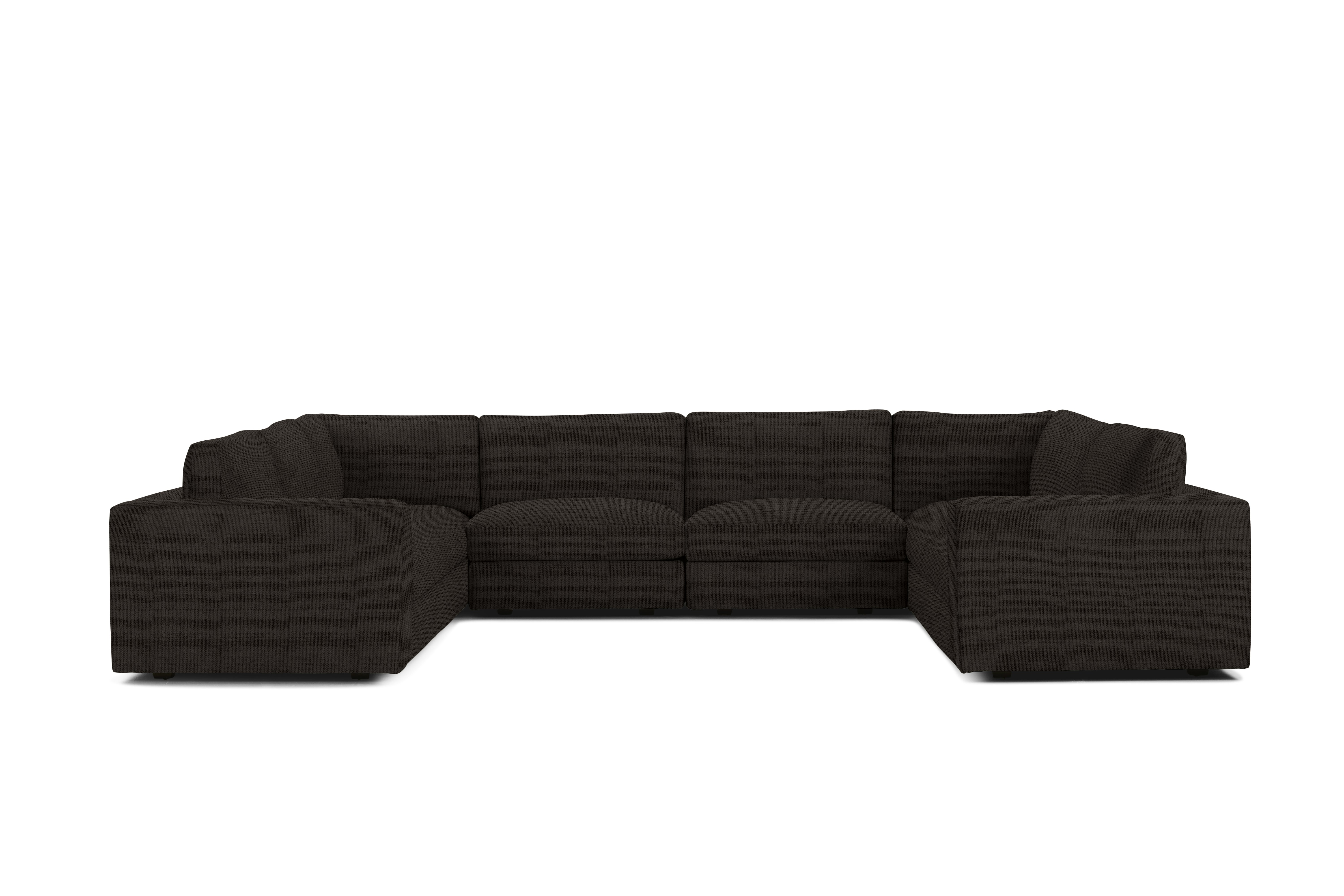 A Reid Corner Sectional in Chocolate viewed from the front.