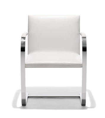 The Flat Bar Brno Chair is available with polished chrome or stainless steel frame.