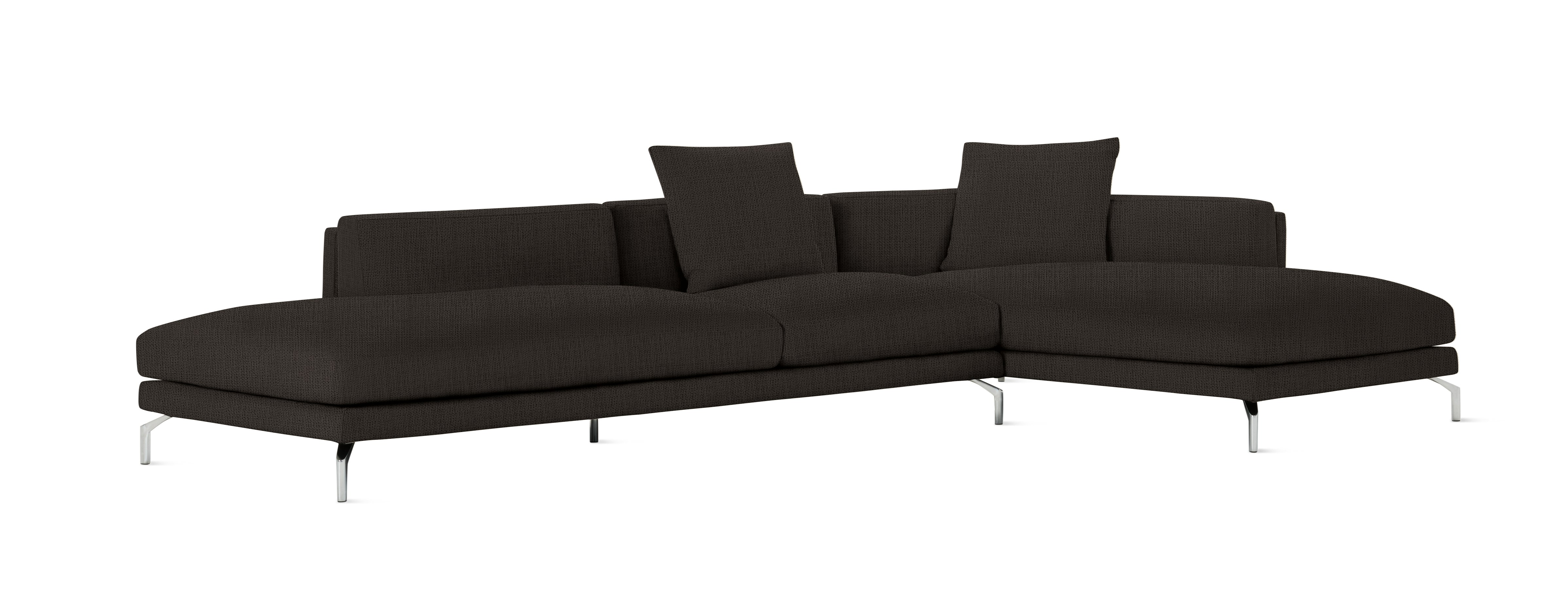 A Como Open Sectional in Pebble Weave: Chocolate viewed from an angle.