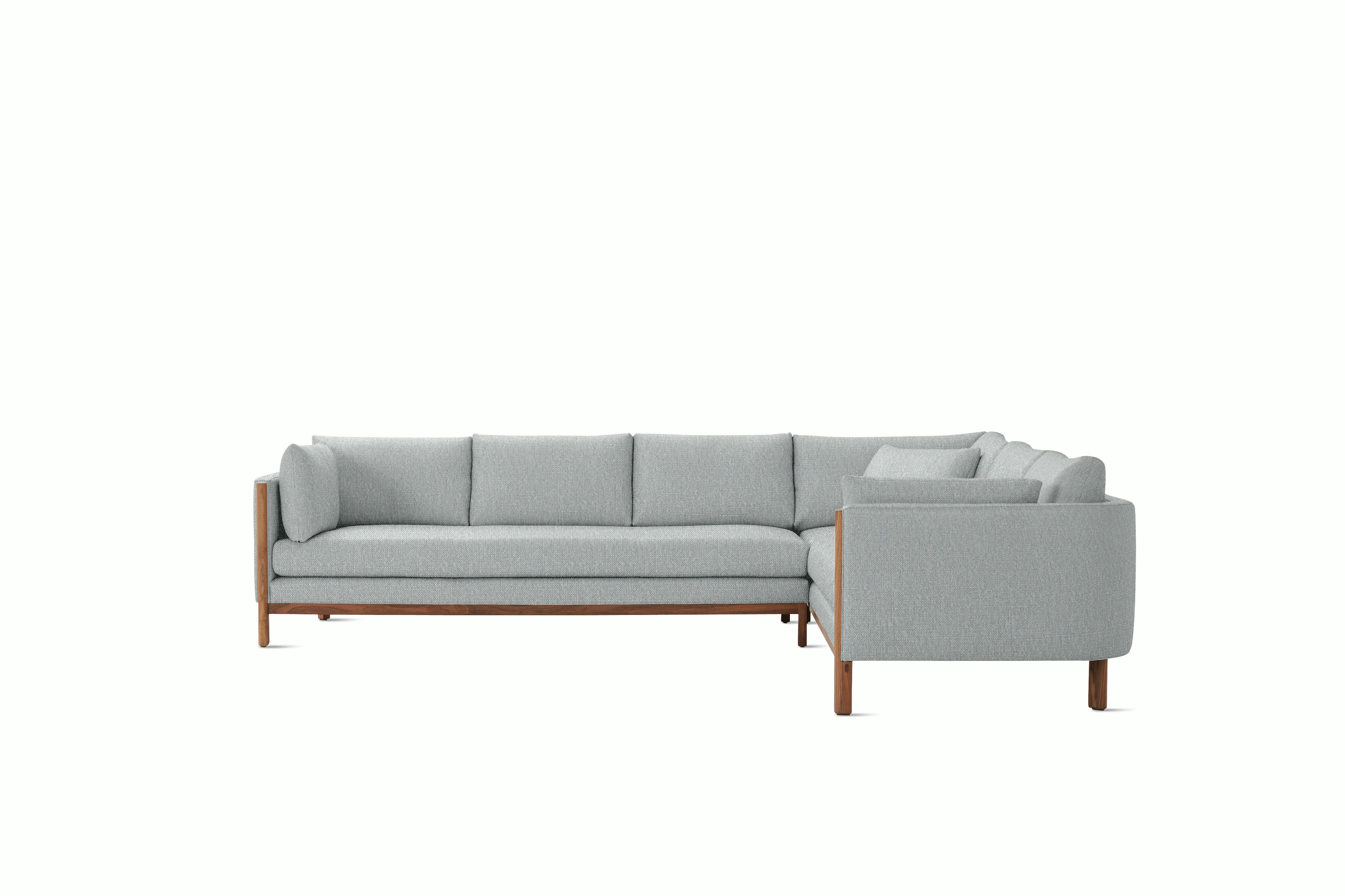Emmy Corner Sectional Right - Album Linen, Powder, Walnut Base