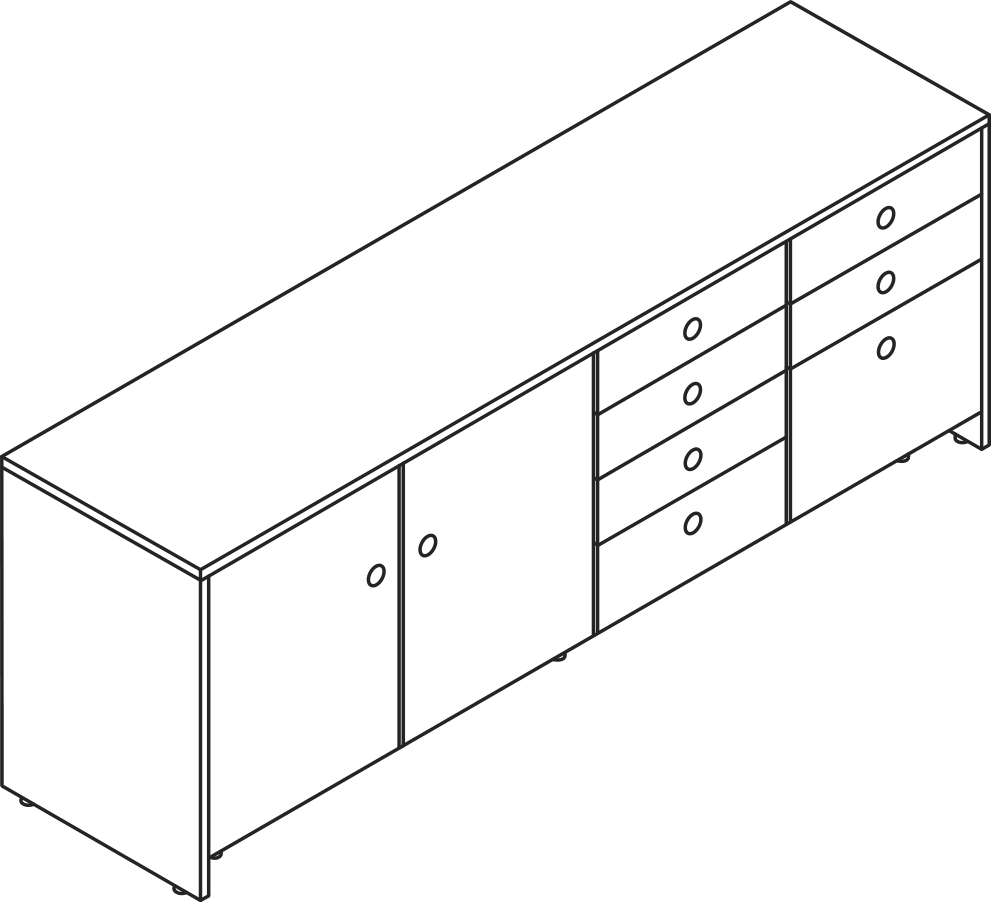 A line drawing - Sled Base Credenza | 4 Units Wide