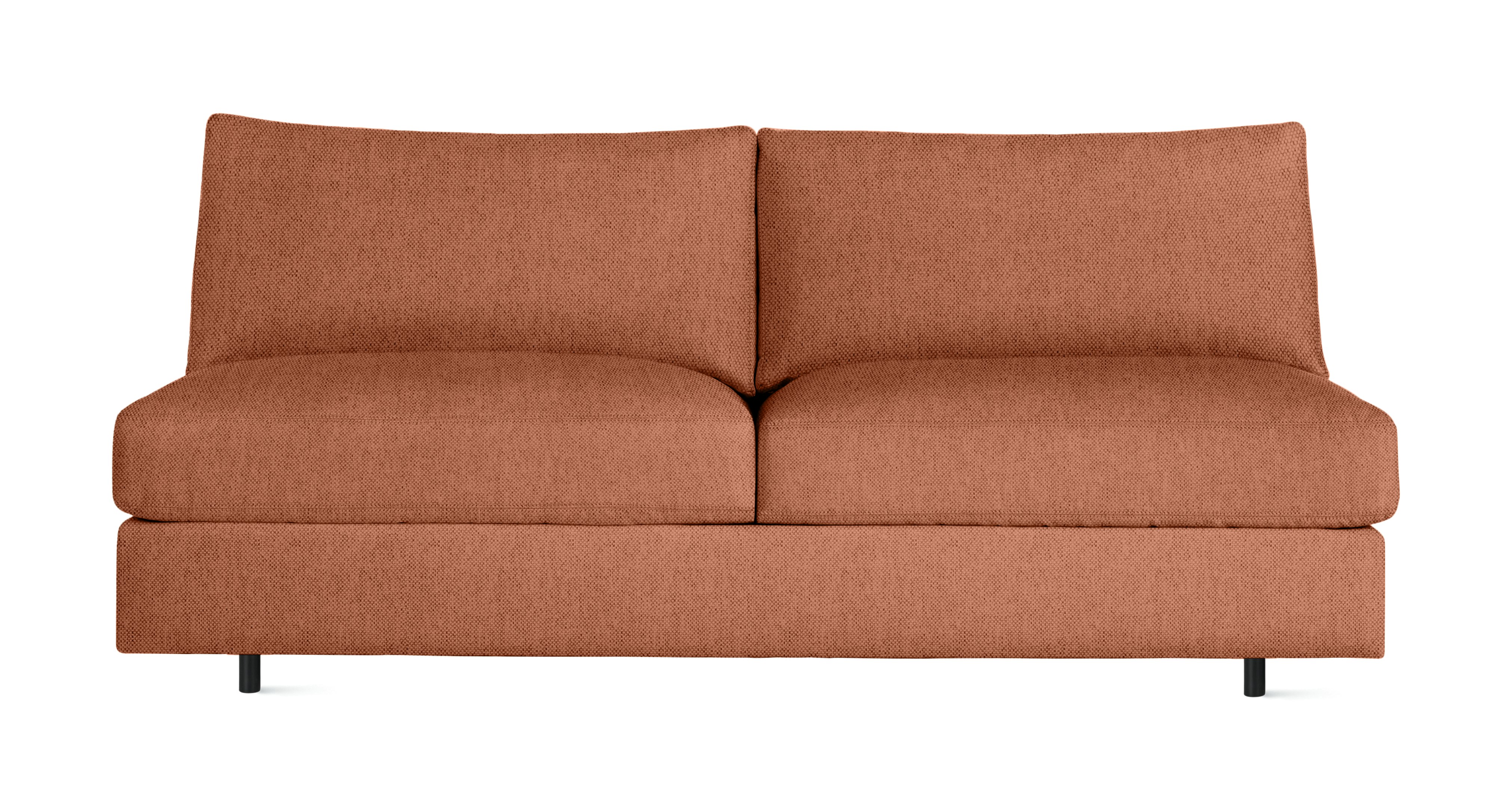 A Reid Modular Sofa in caramelized with a black finish viewed from the front.