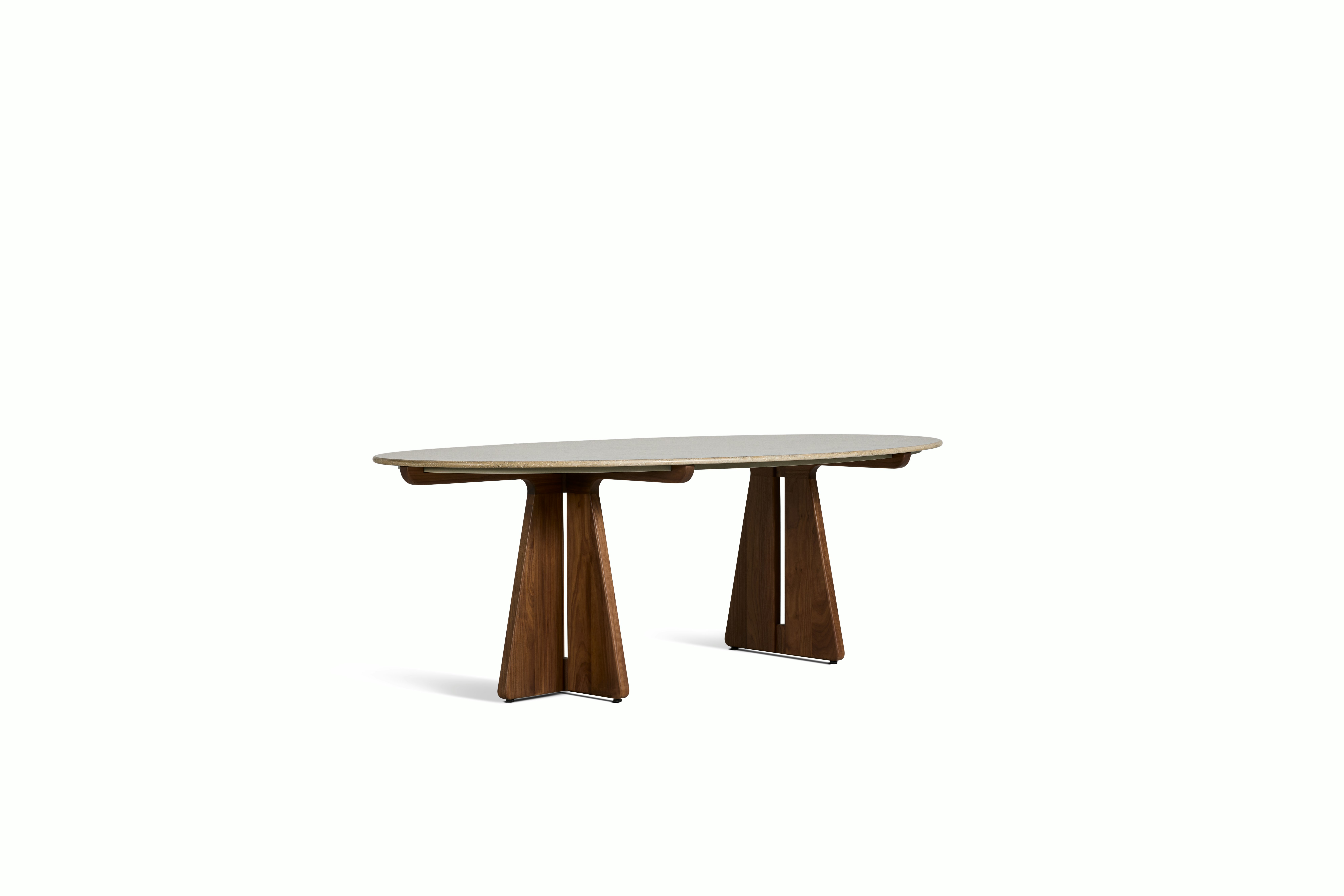 Pinna Dining Table - Oval, 90 Inch, Jura Blau, Walnut