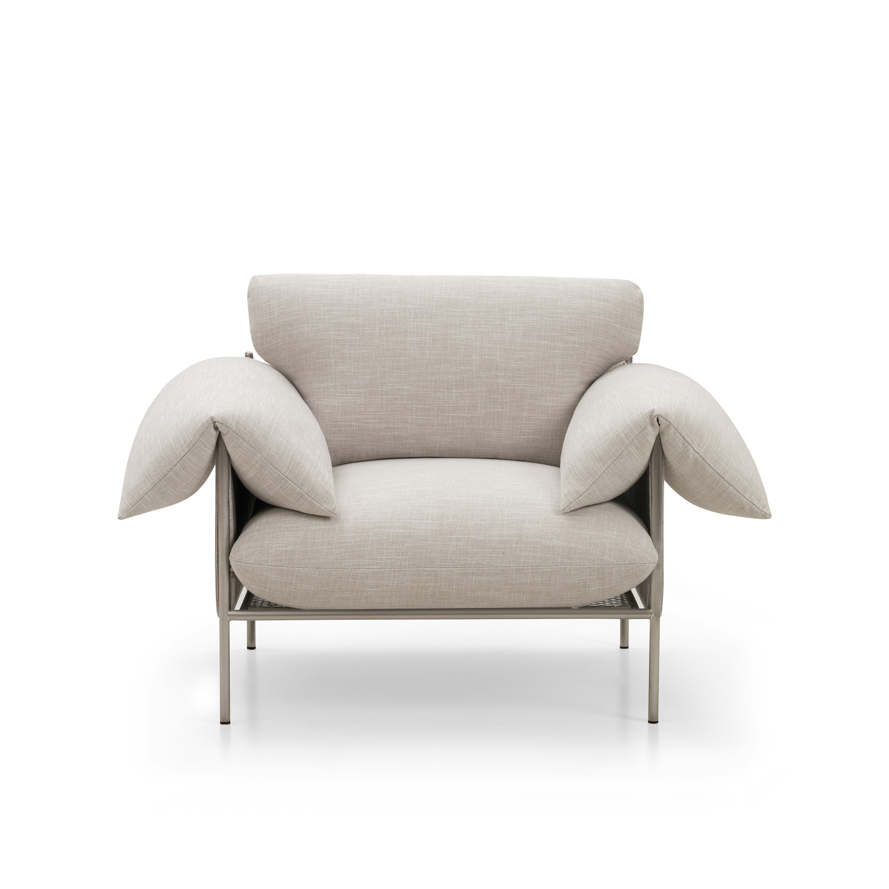 A Alva Chair in Byron Oyster with a Brushed Steel finish viewed from the front
