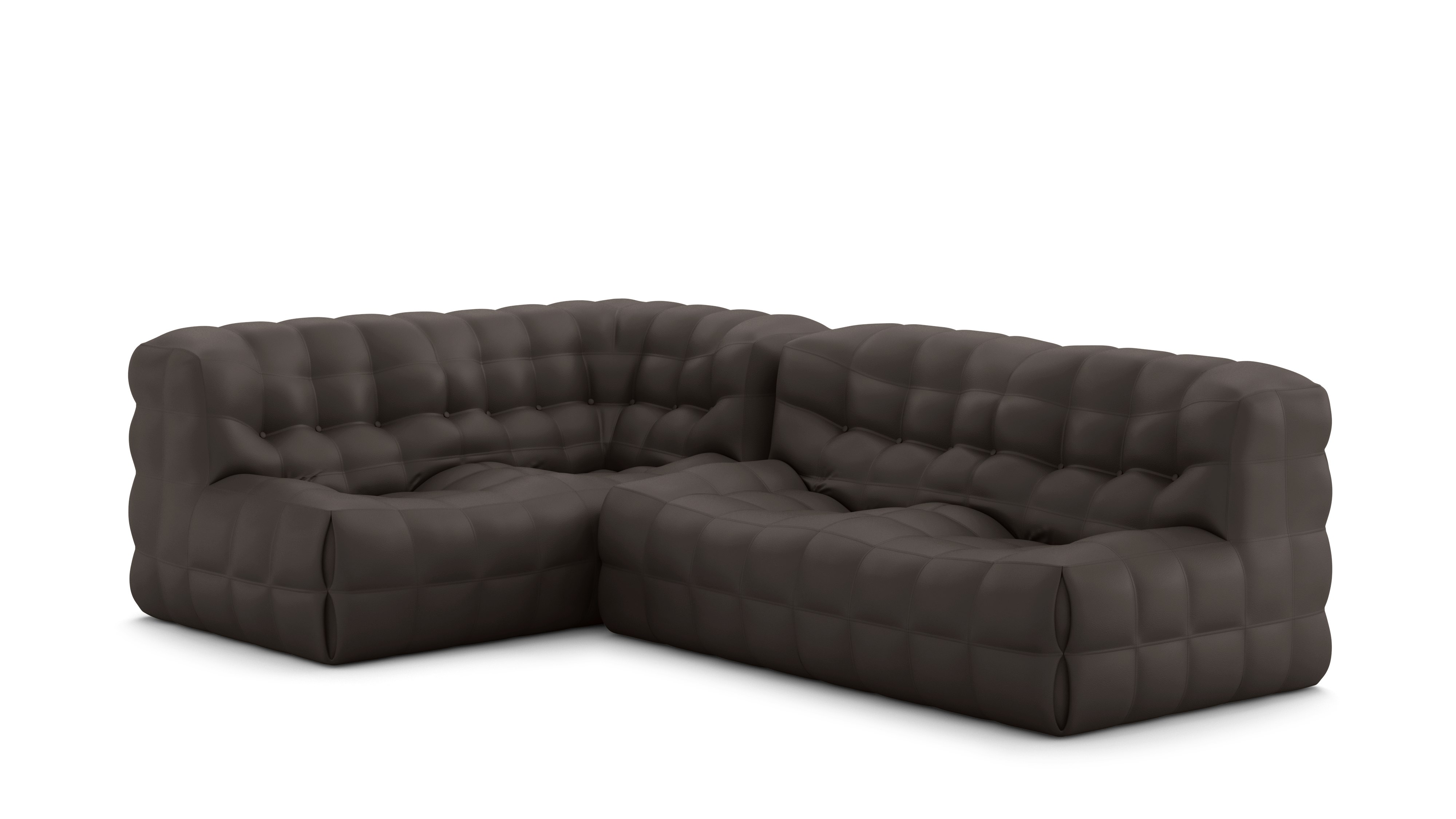 A left-facing Kashima Sofa in Opera Leather Tobacco viewed from an angle.