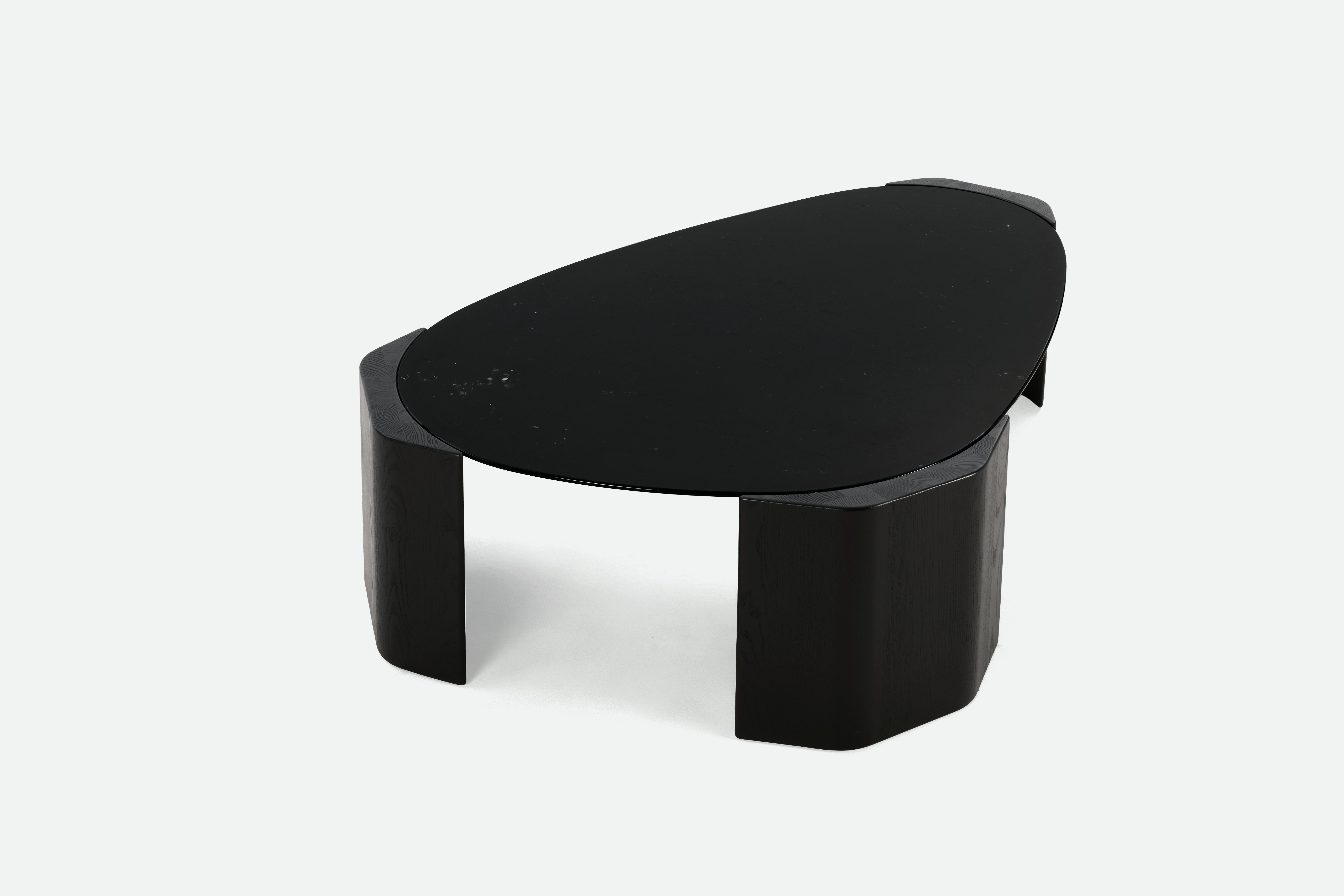Atlason Organic Slab Coffee Table - Teardrop, 60", Cipollino Ondulato Marble, Black Ash