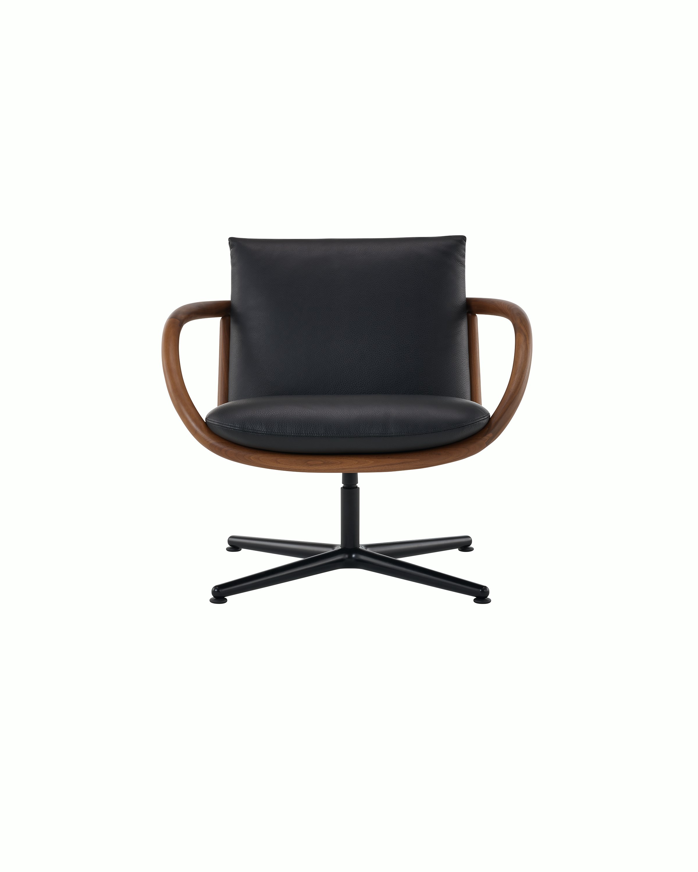 Full Loop Lounge Chair in Walnut and Black Leather with black base.