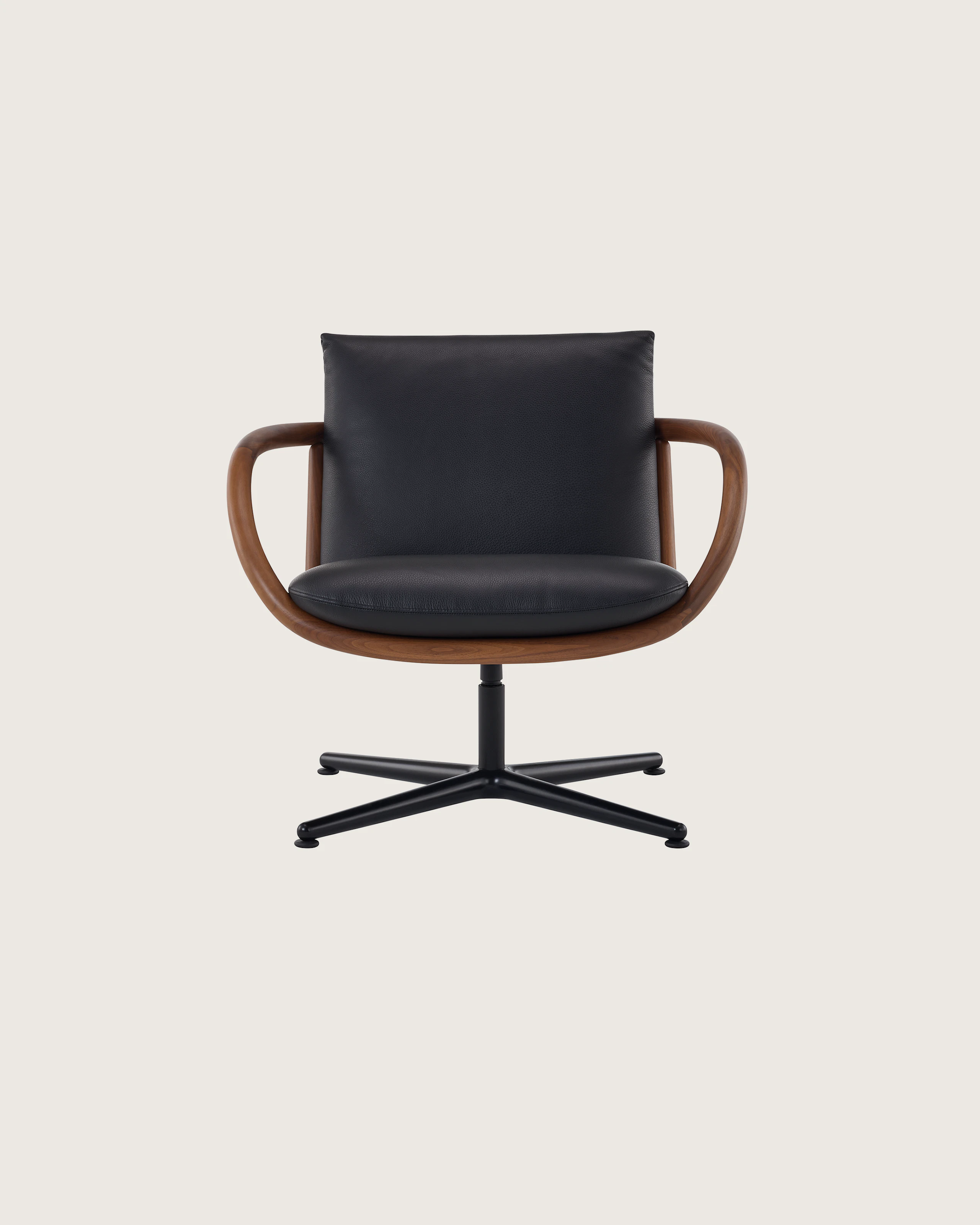Full Loop Lounge Chair in Walnut and Black Leather with black base.