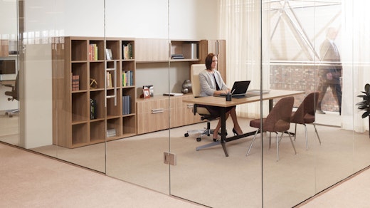 laminate fronts wood grain laminate bookcase cubby credenza overhead storage locker tackboard table desk