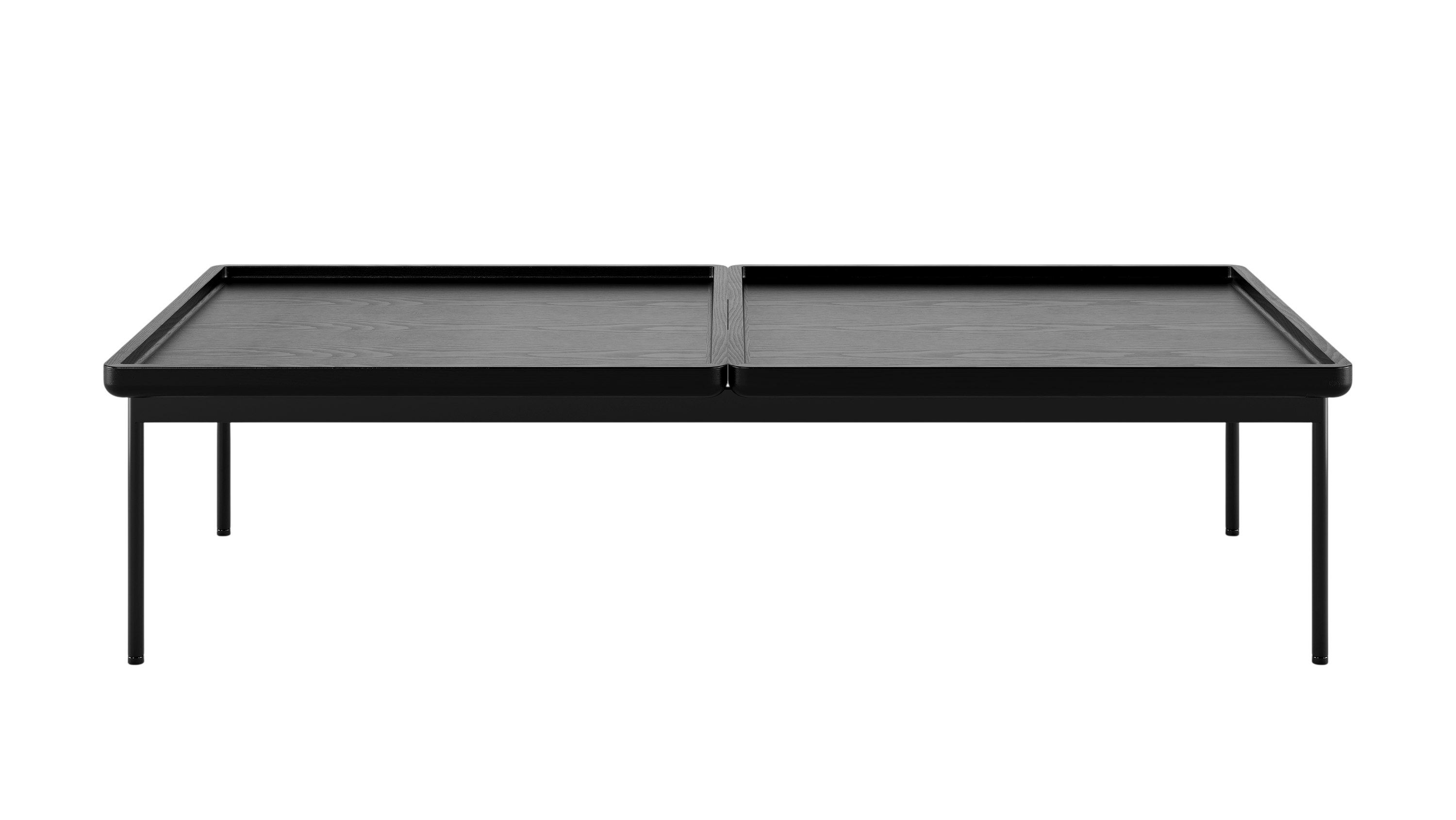 28 x 56 inch Tuxedo Table in ebony with a black metal frame viewed from the front.