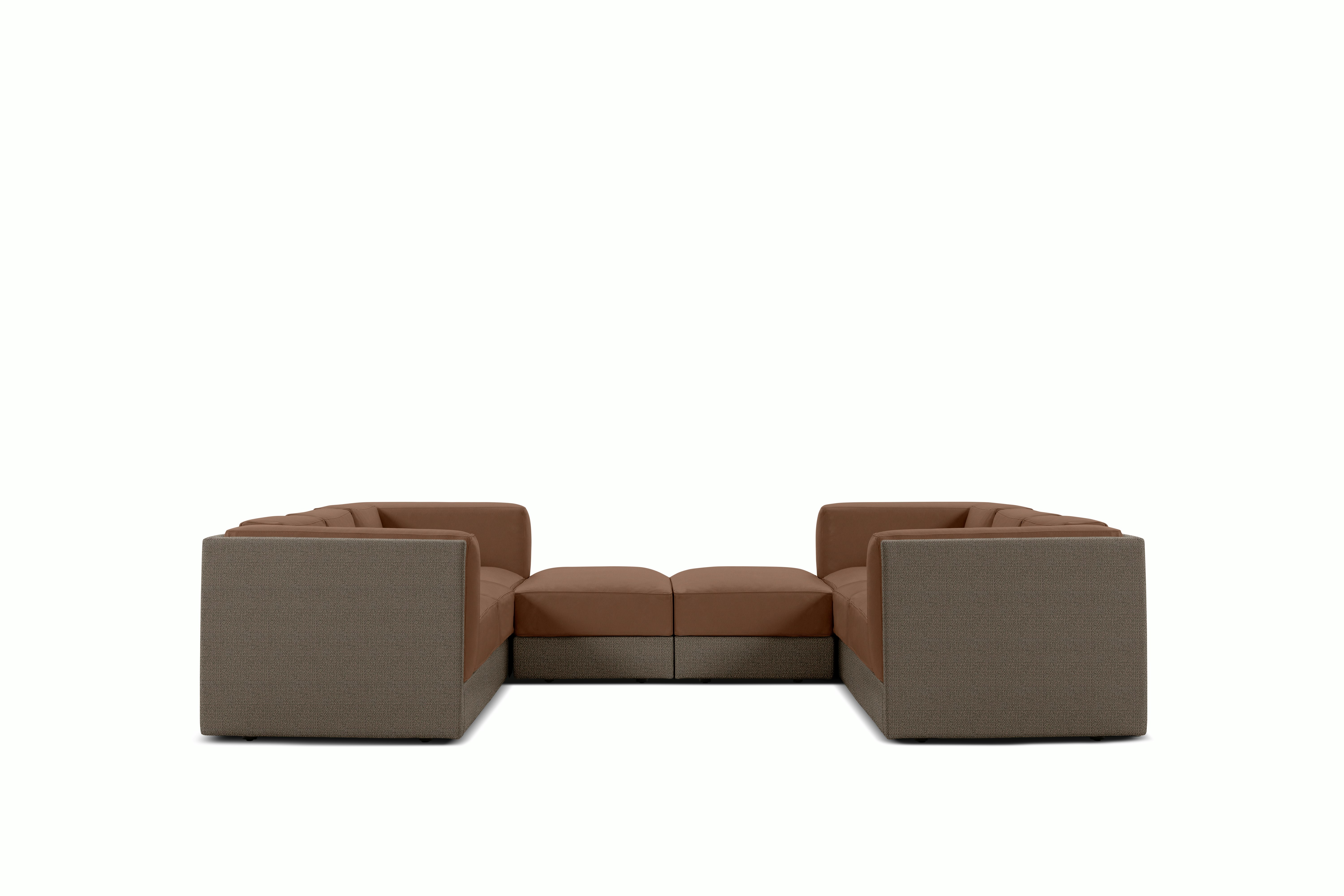 Symme U-Sectional - Fabric Frame,  Pebble Weave,  Bark,  Prone Leather,  Ledge
