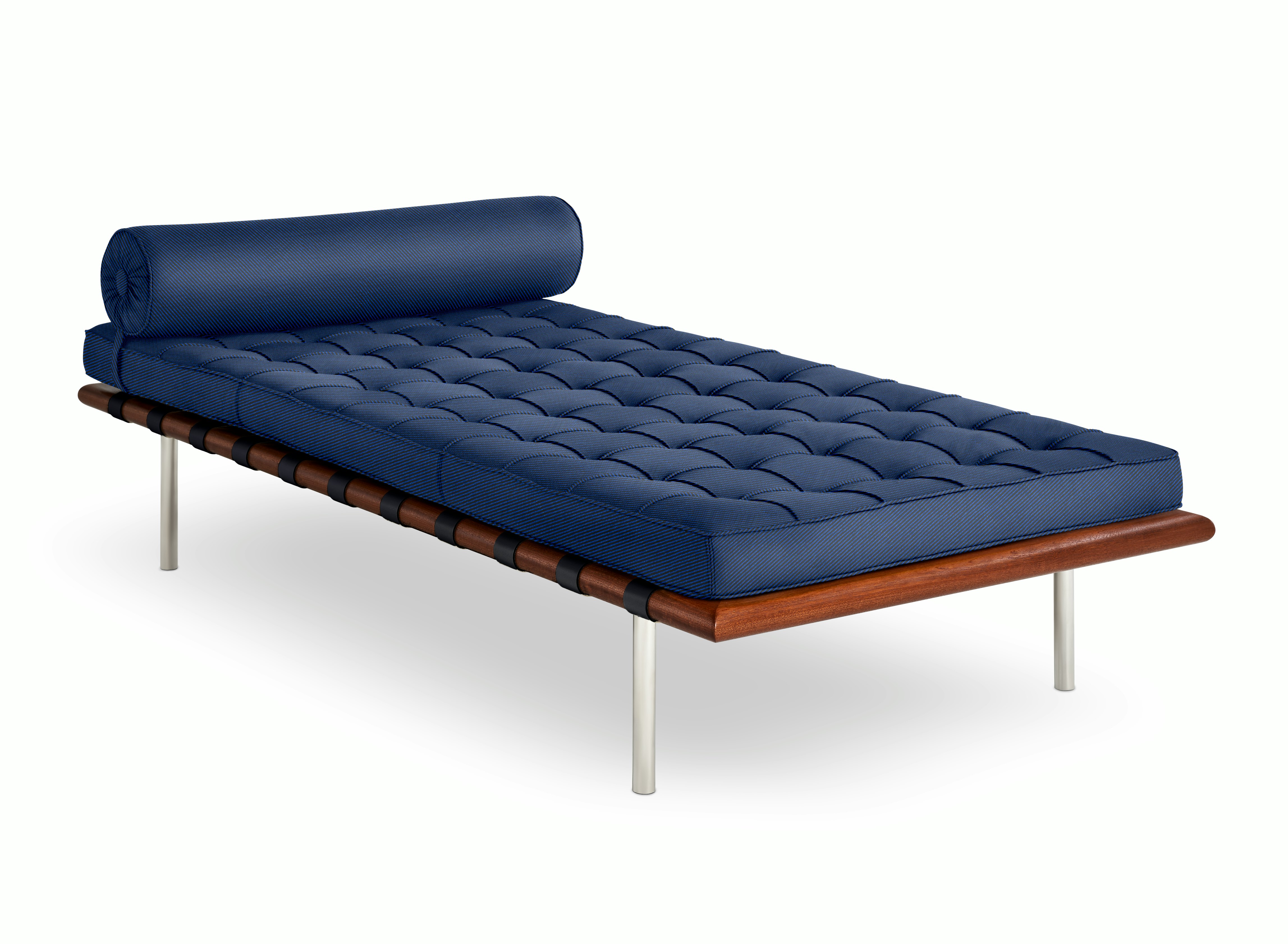 Barcelona Couch in Fancy Twill,  Navy,  Polished Chrome
