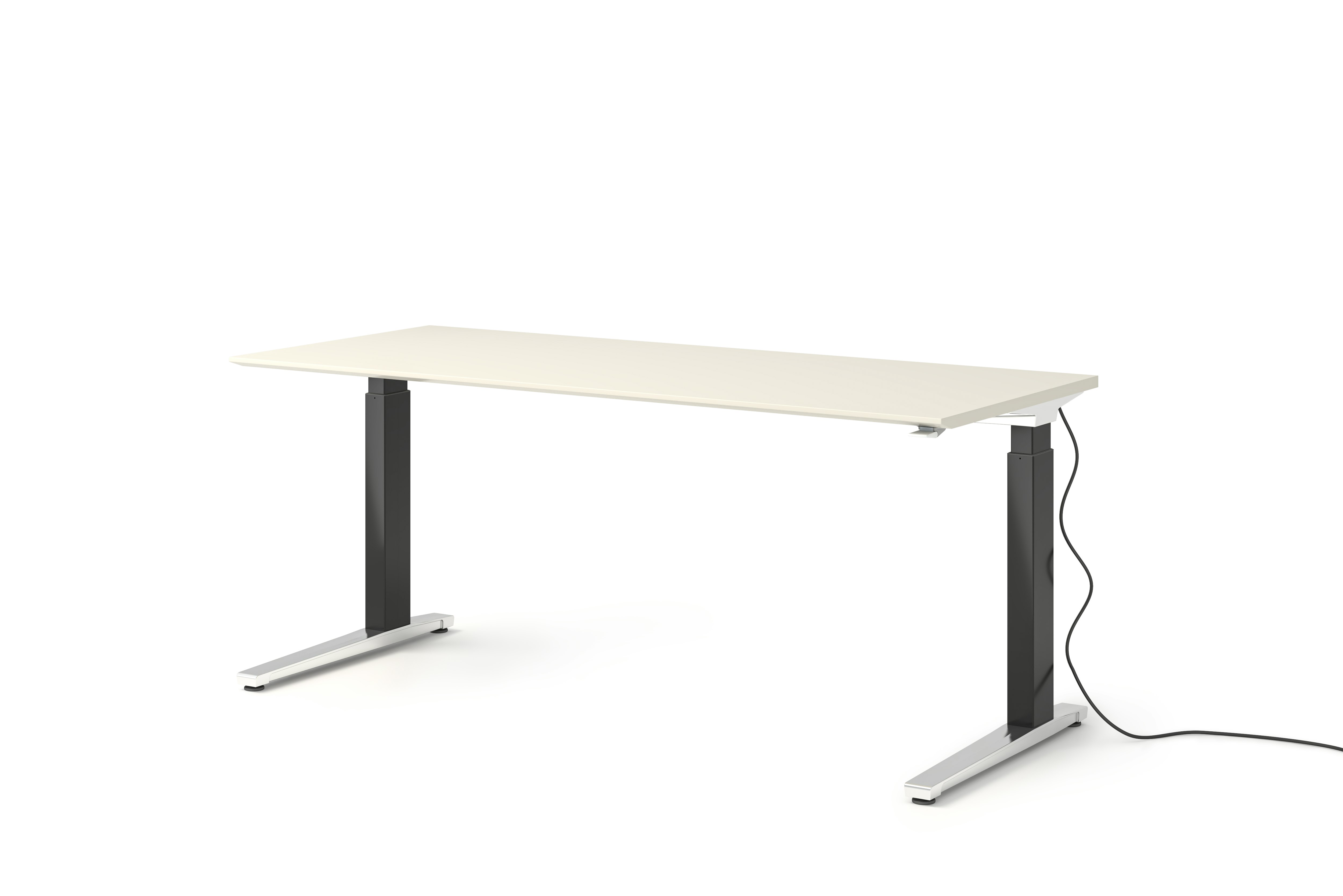 Renew Sit-To-Stand Desk - 29x70,  White Laminate,  Graphite Satin,  Polished Aluminum,  Standard Power