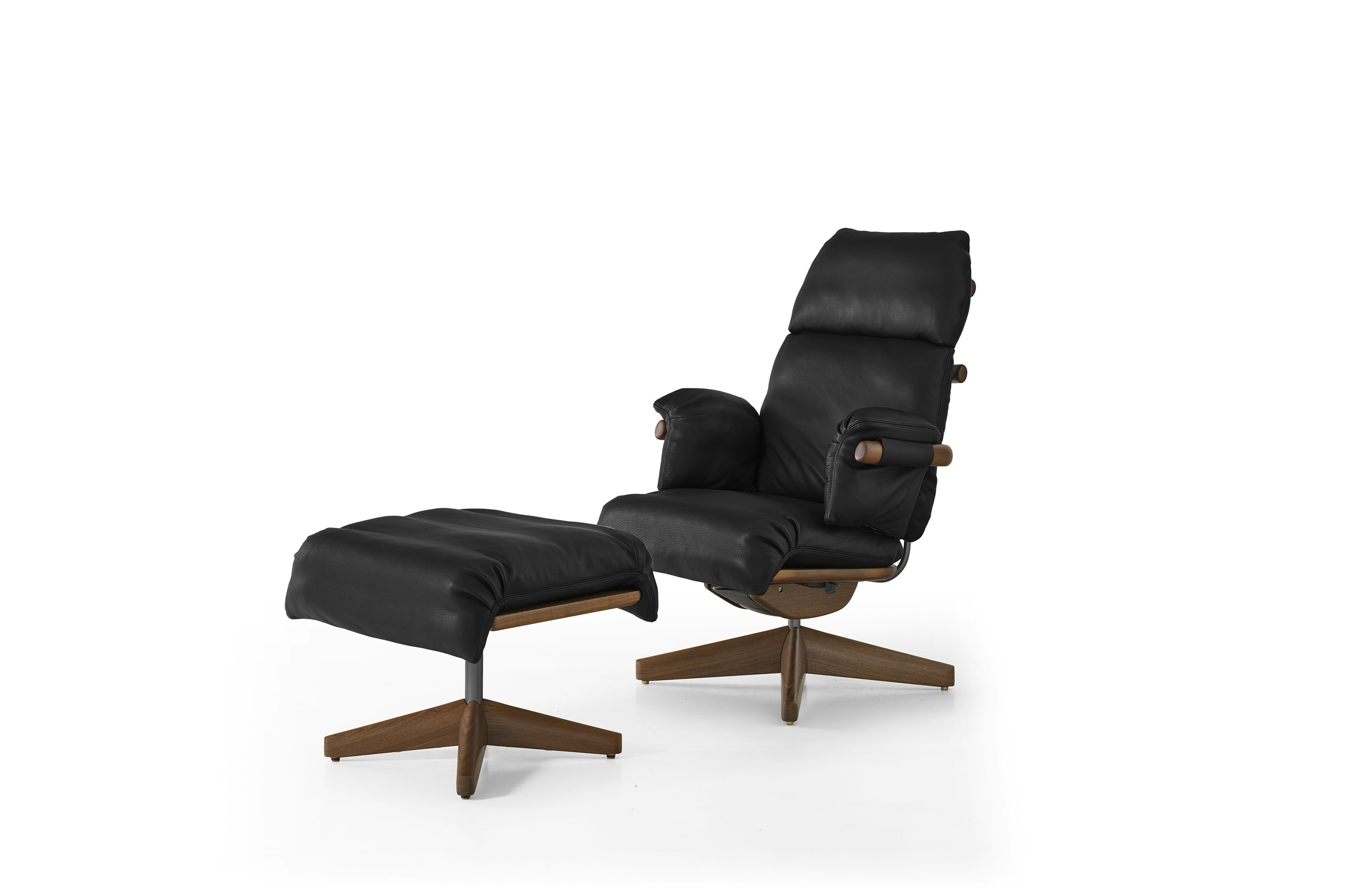 Ramus Lounge Chair & Ottoman - Comfort Leather,  Black,  Walnut,  Gunmetal