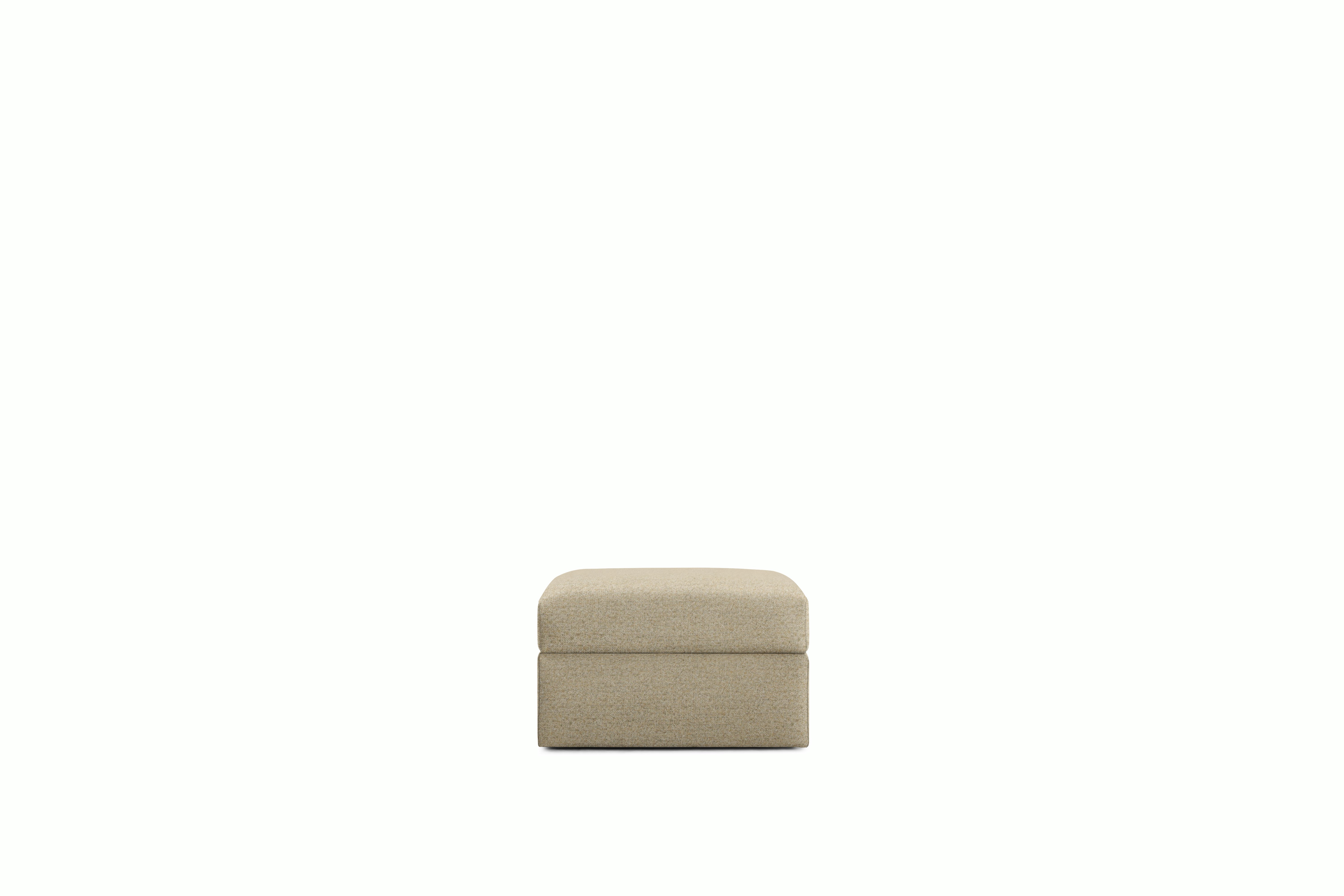 A Irvin Ottoman in Bisque Viewed from the front.