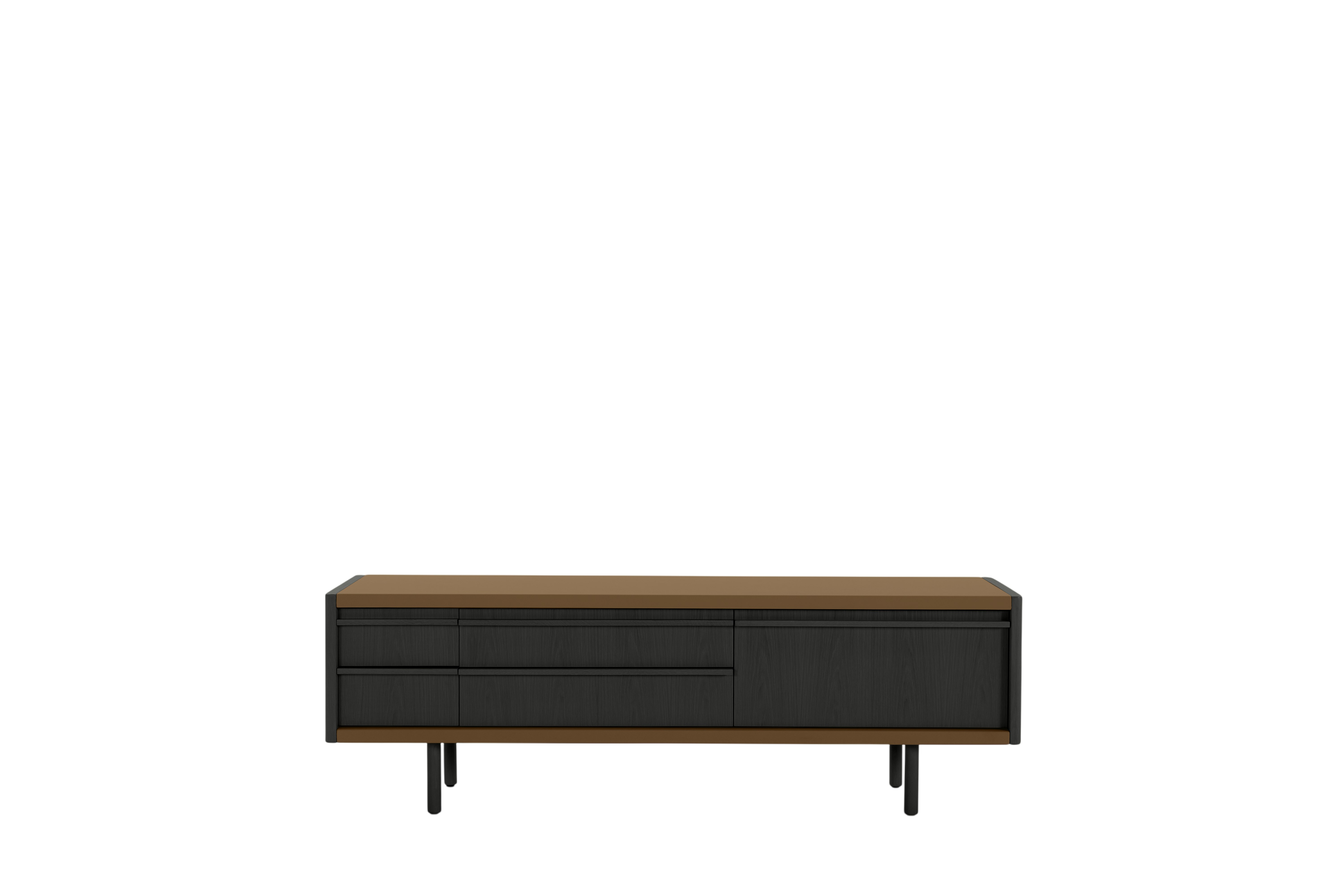 New Canaan Media Unit - Black oak, Bristol Leather, Desert