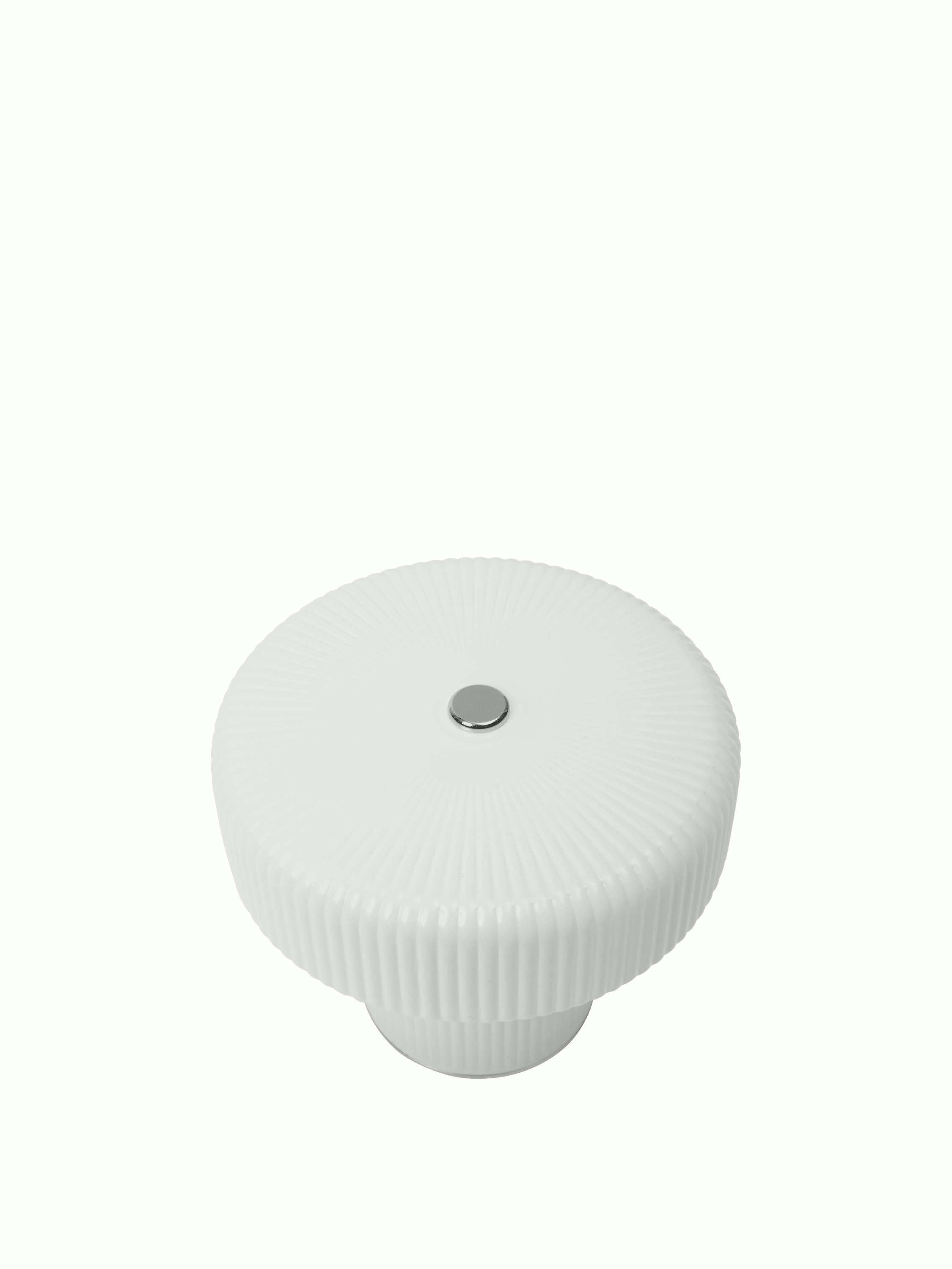 A Ripple Portable Lamp in frosted glass Viewed from an angle.