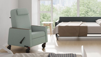 Gemma Recliner and Gemma Double Sleep Sofa in open position in a patient room.