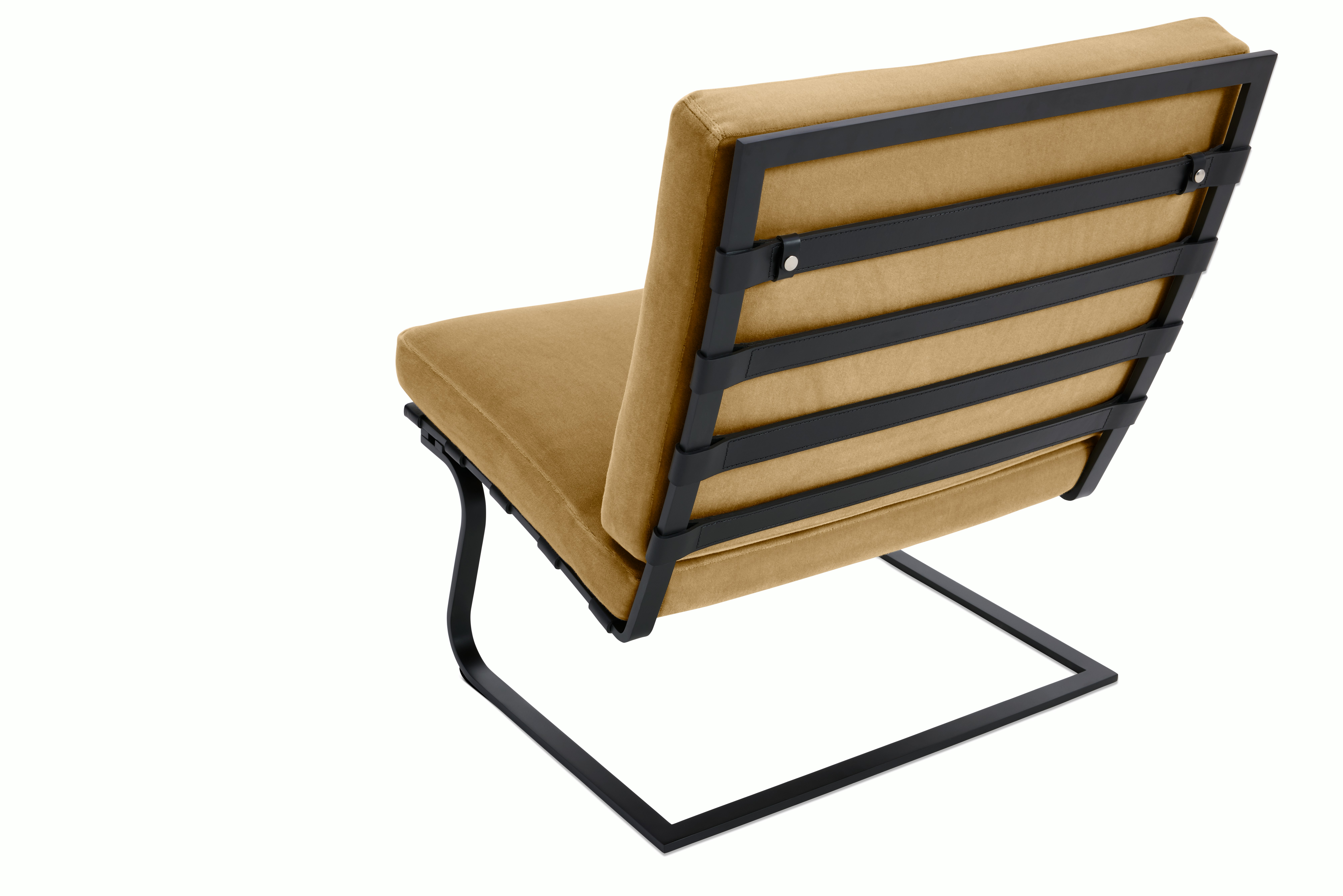 Tugendhat Chair in Knoll Velvet,  Palomino with belting in Belting Leather,  Tan and chrome frame