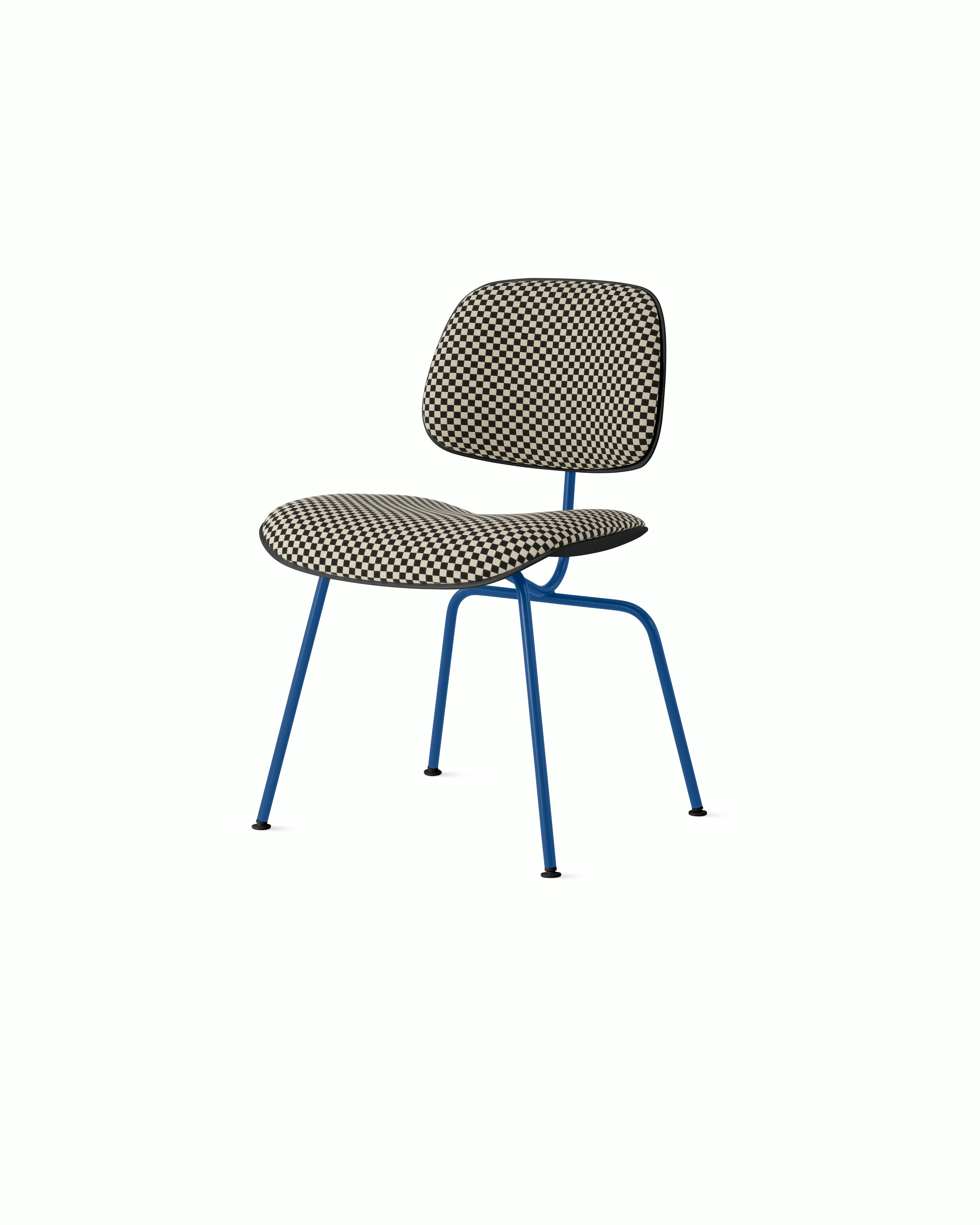 Eames Molded Plastic Dining Chair (EC-127) - Side Chair, Upholstered, Black, Checker, Black / White, Berry Blue