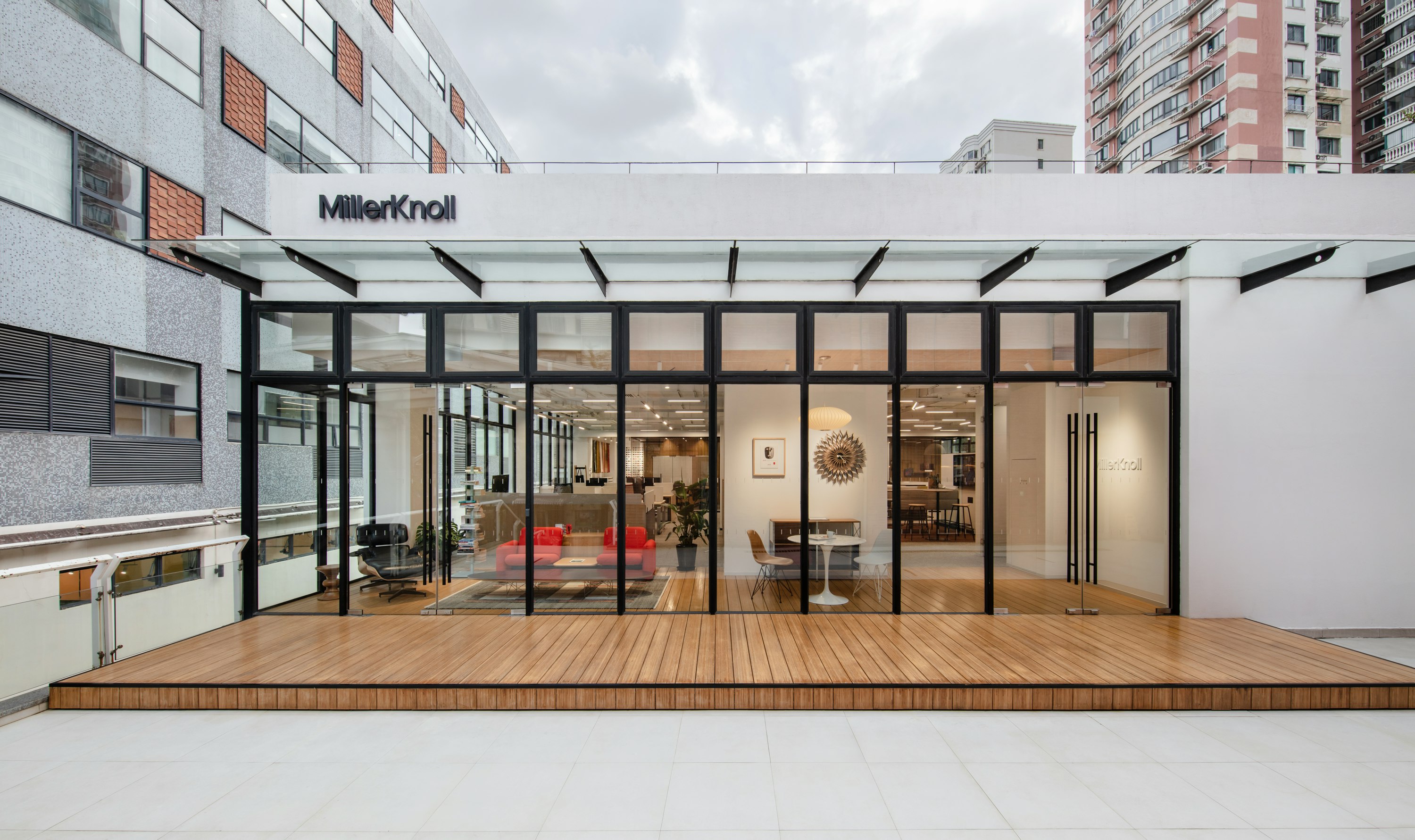 Exterior shot of the MillerKnoll Shanghai showroom entrance.
