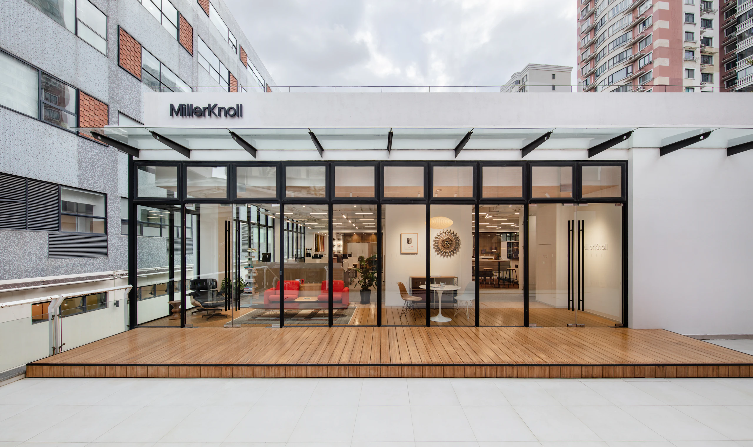 Exterior shot of the MillerKnoll Shanghai showroom entrance.