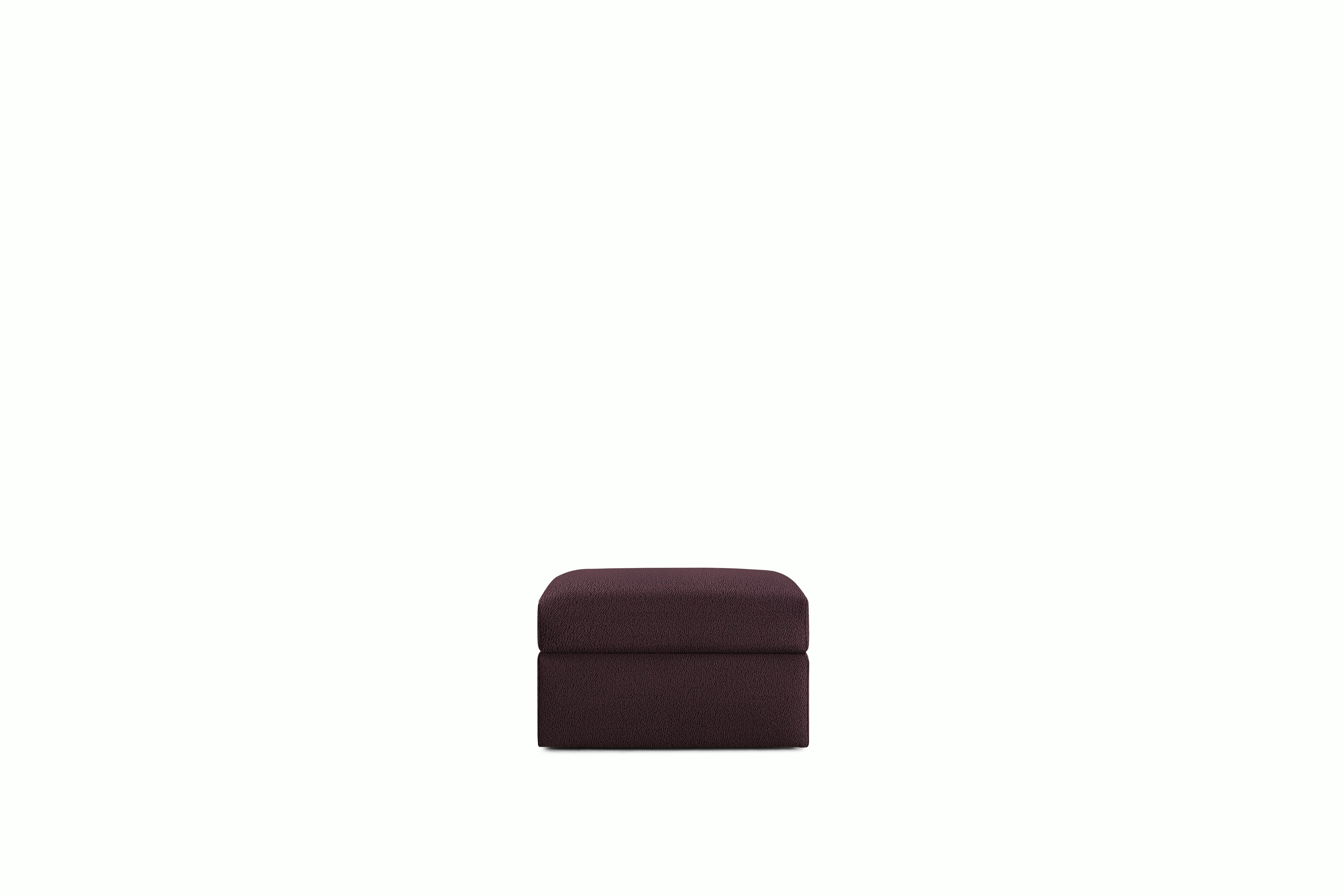 A Irvin Ottoman in Burgundy Viewed from the front.