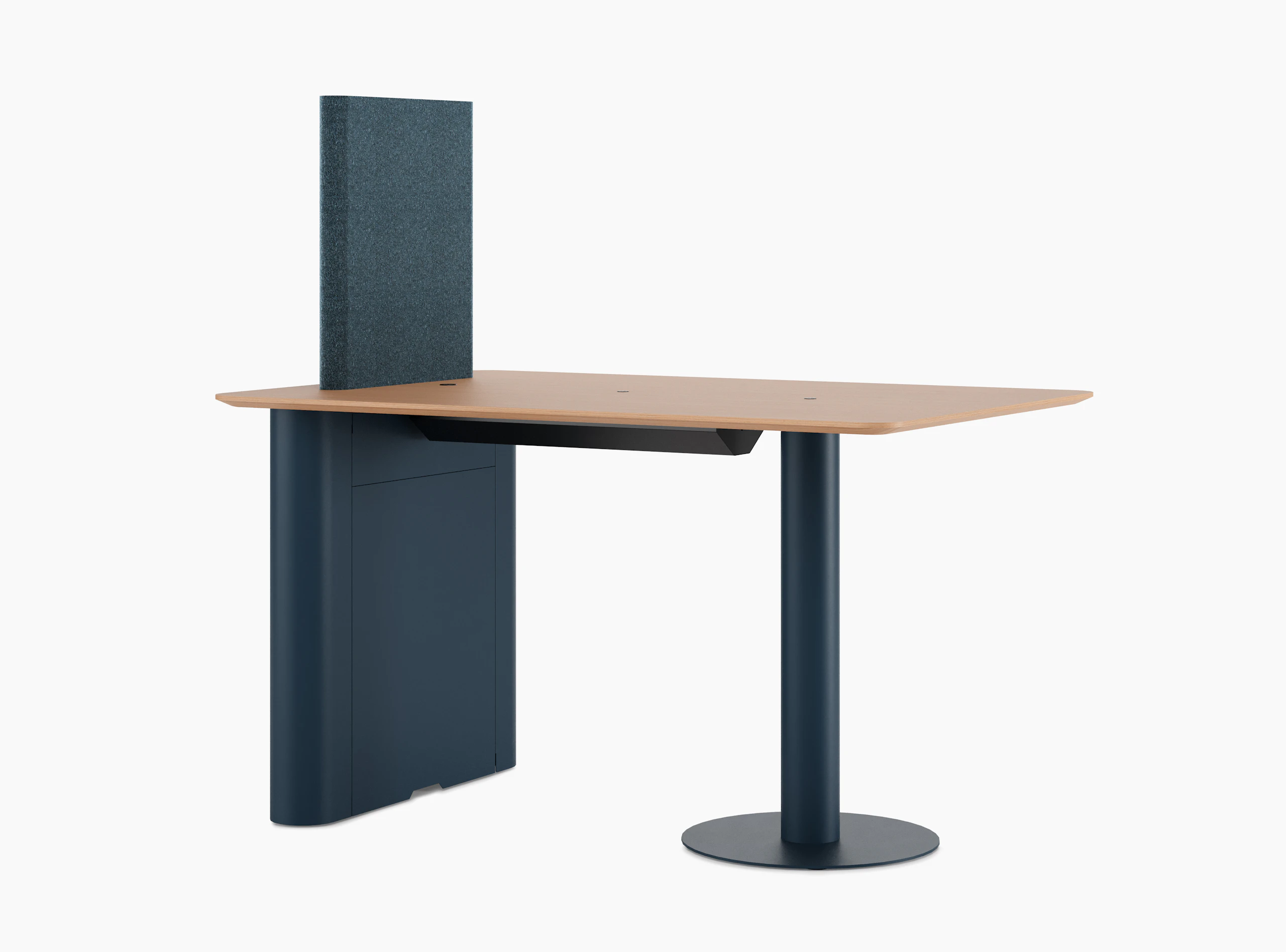 Headway Huddle Table in Night Fall, with rectangular top and monitor mount.