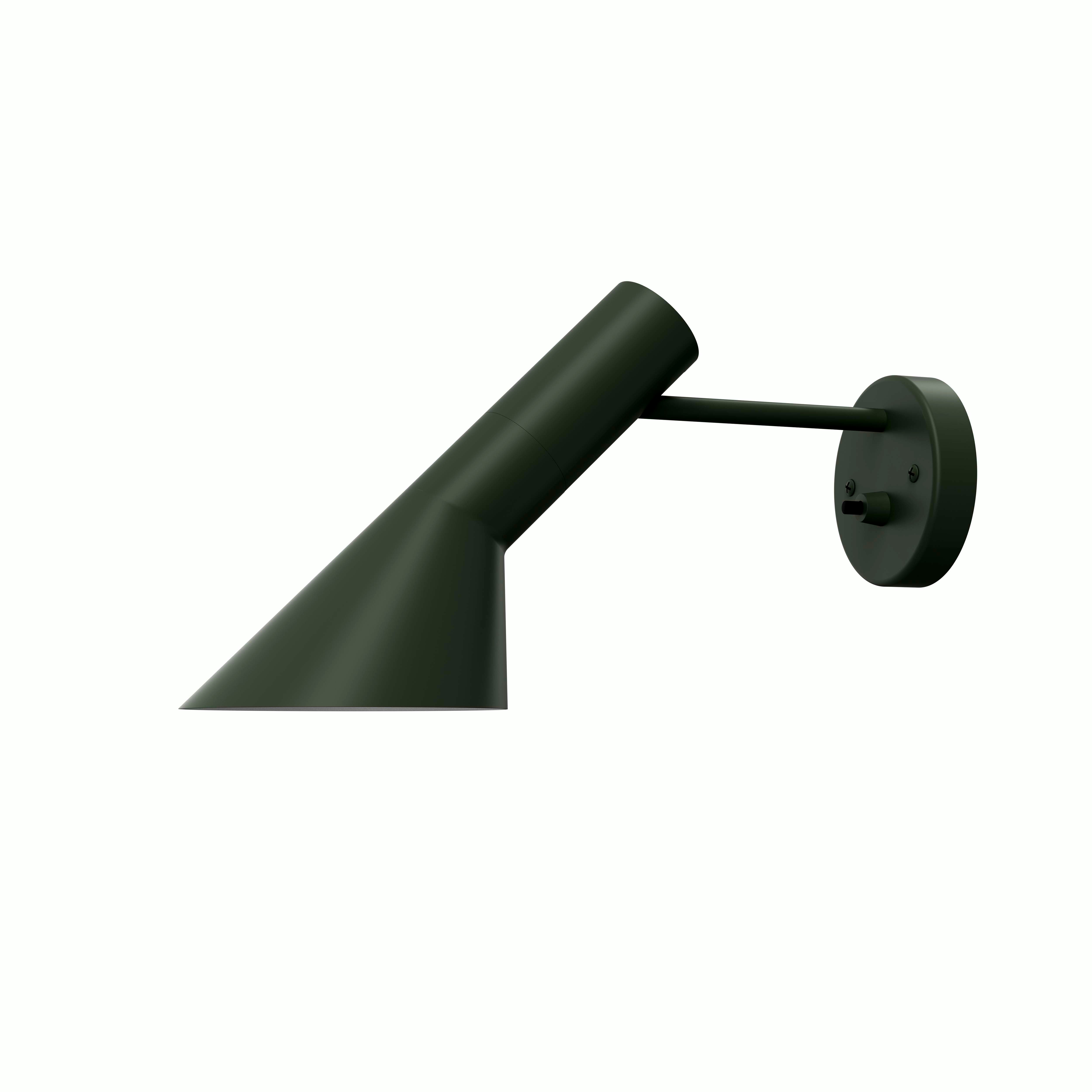 An AJ Wall Sconce in Olive Green viewed from the front