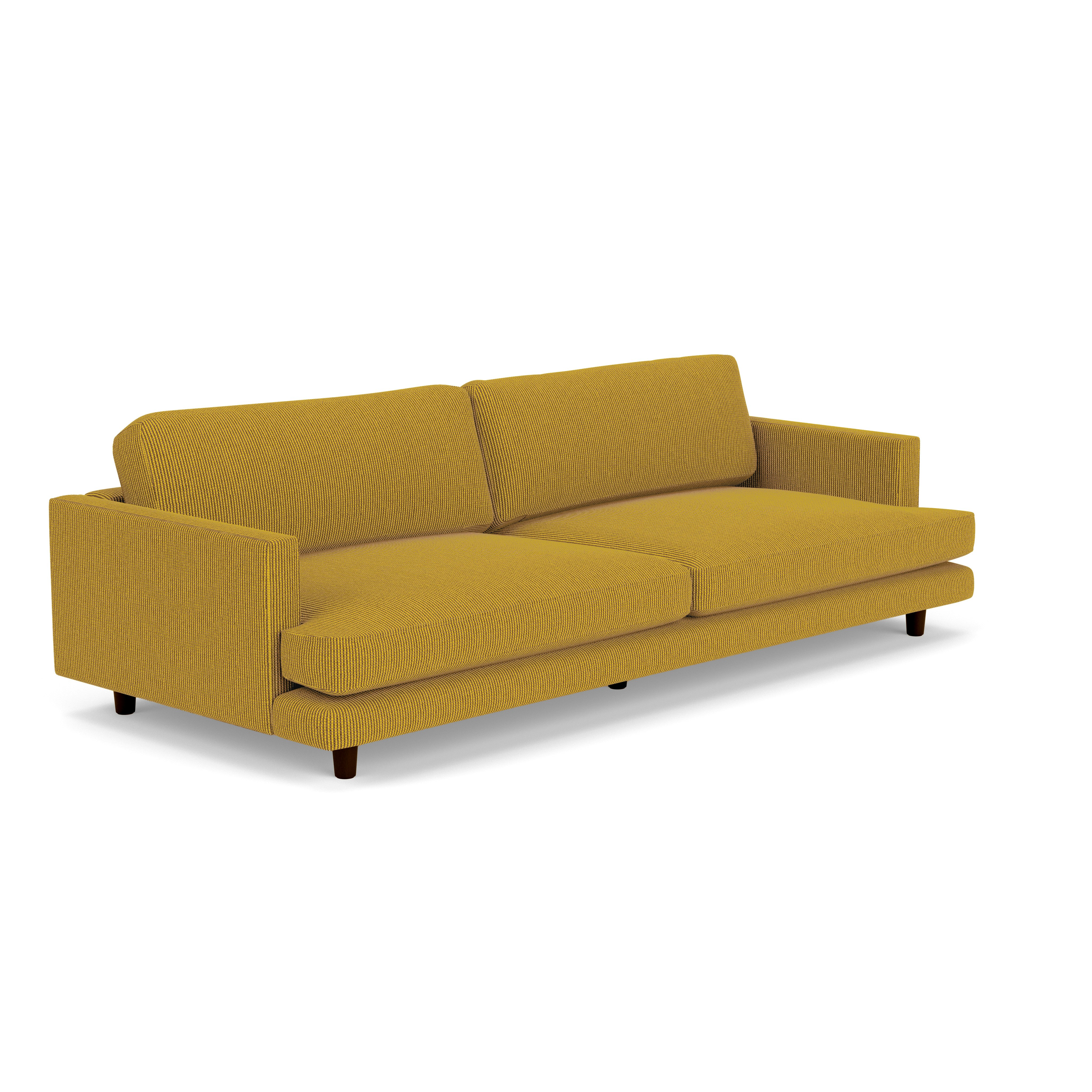 A D'Urso Sofa in Cadmium Burnt Walnut on Oak viewed from an angle.