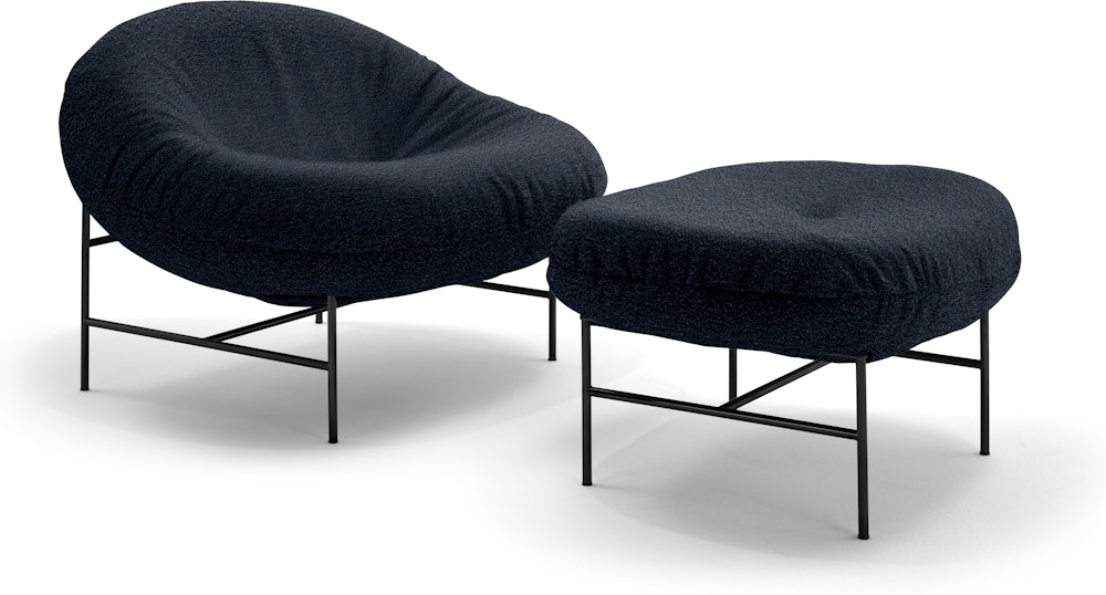 Bun Lounge Chair and Ottoman - Curly ,  Blue,  Black