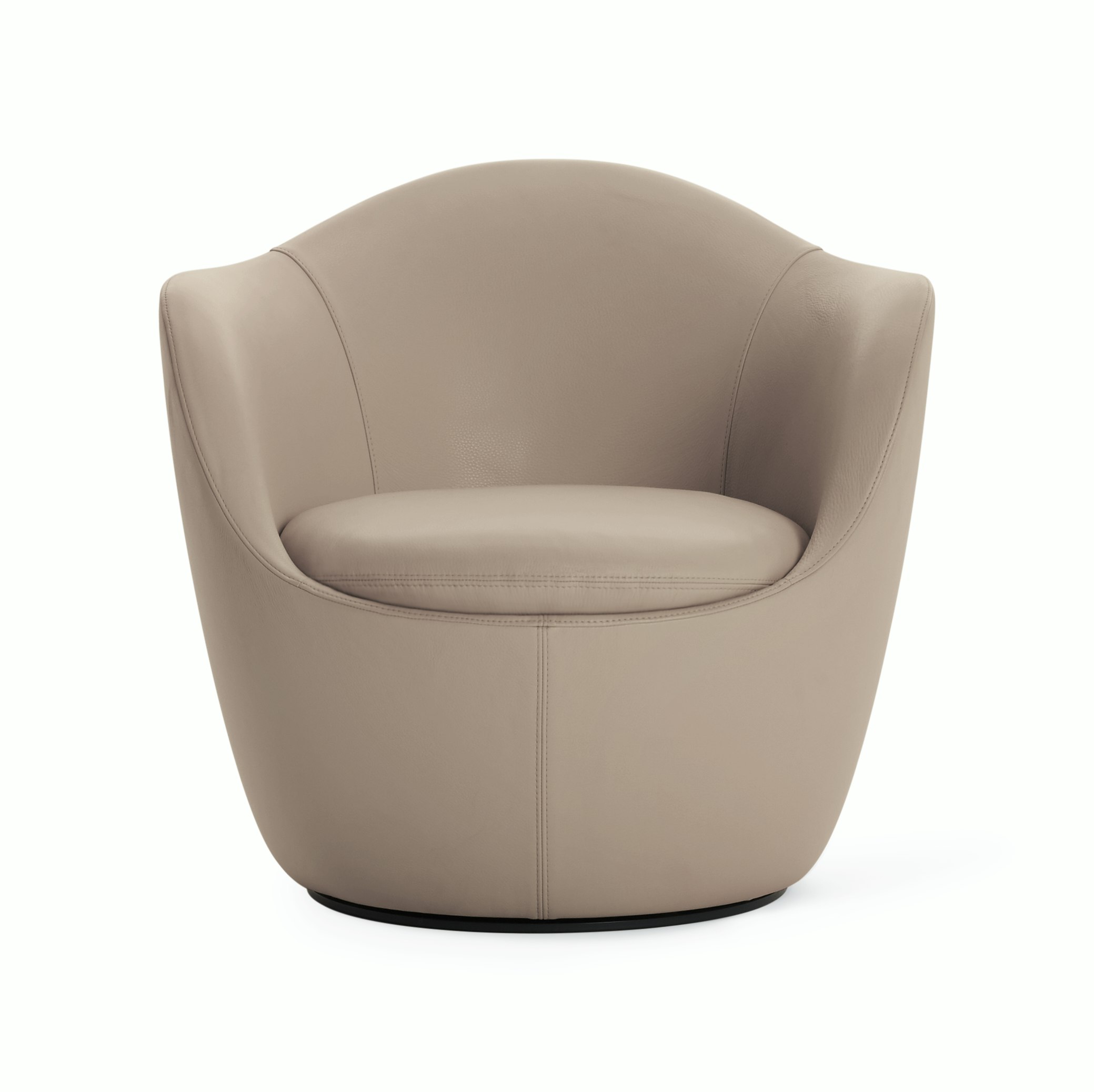 Front view of a Lina Swivel Chair in light brown leather.