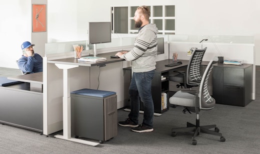 Knoll Tone height-adjustable table with fully-painted white base