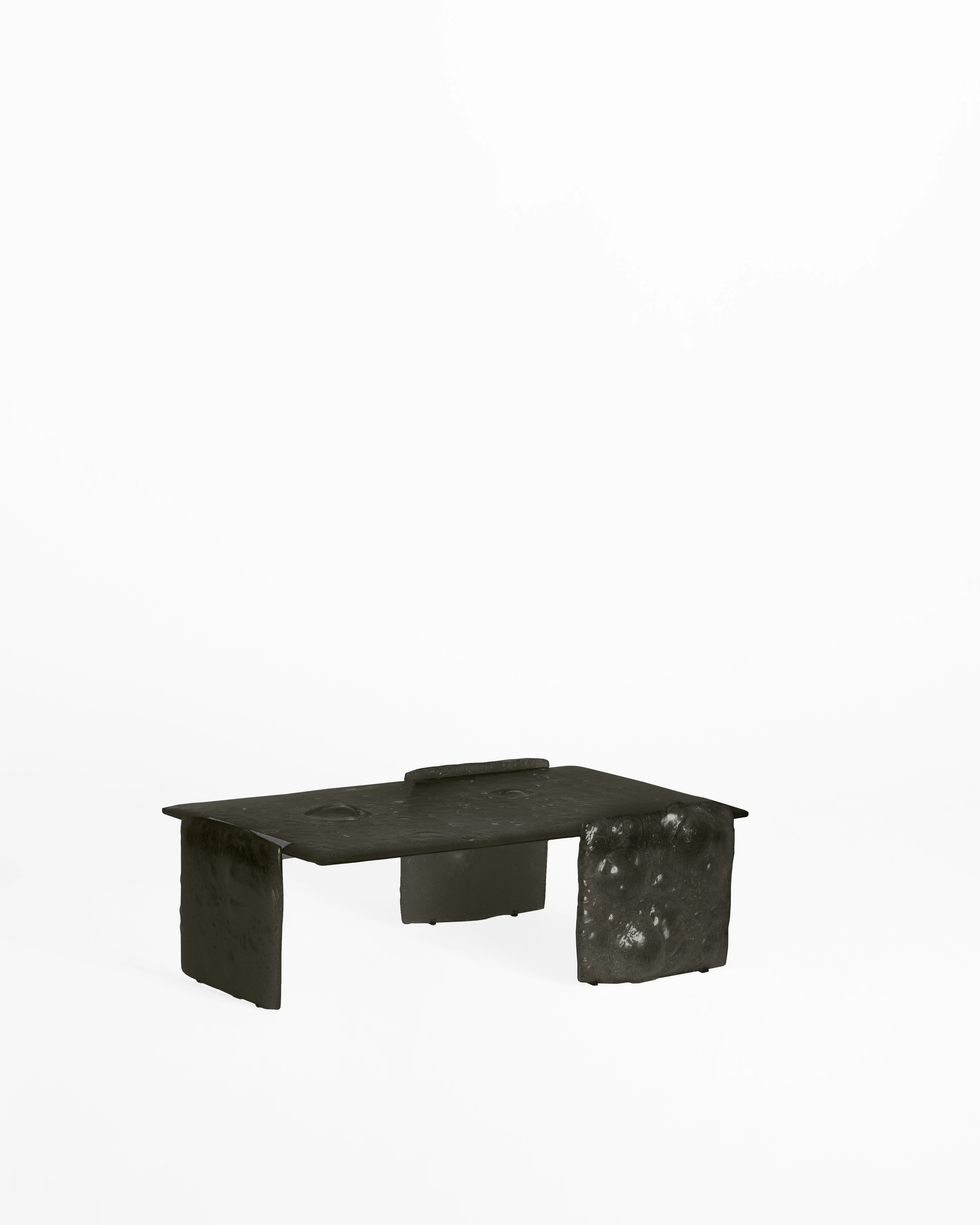 Opalia Low Table in Bronze Glass and Silver viewed at an angle