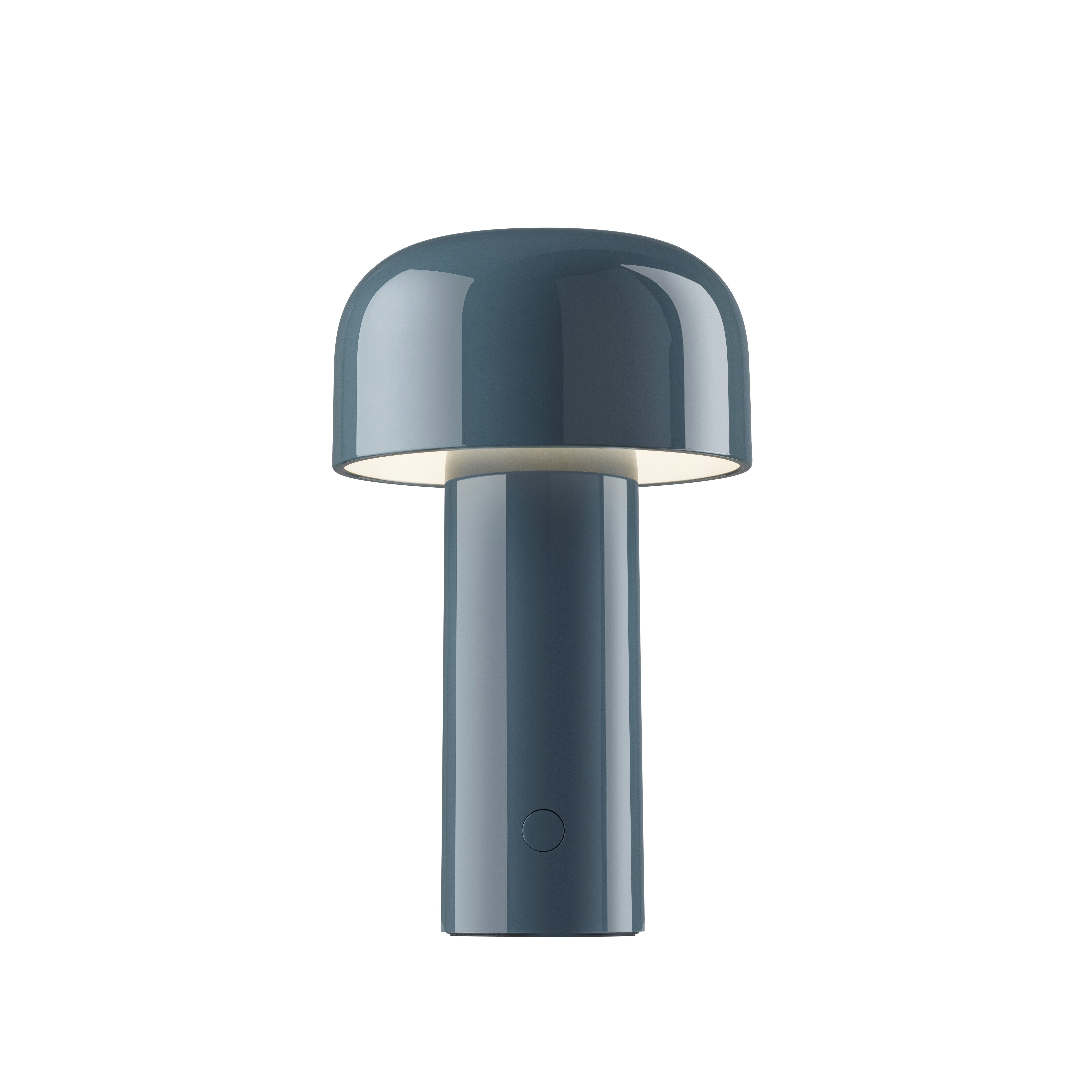 A Bellhop Portable LED Table Lamp - Grey Blue 2.0 in Grey viewed from an angle.