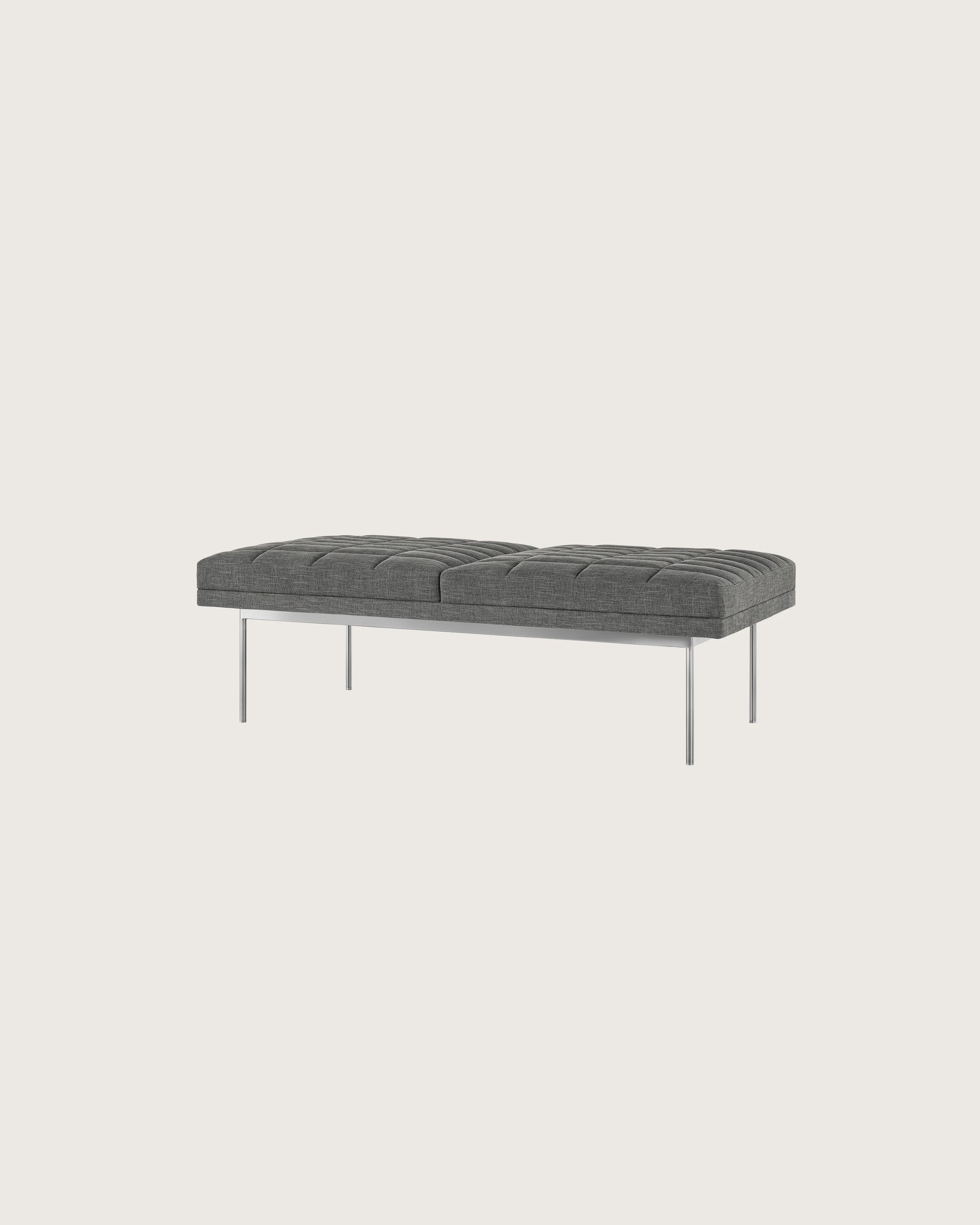 A Tuxedo Component Lounge Bench with neutral upholstery and a metal base, viewed at an angle.