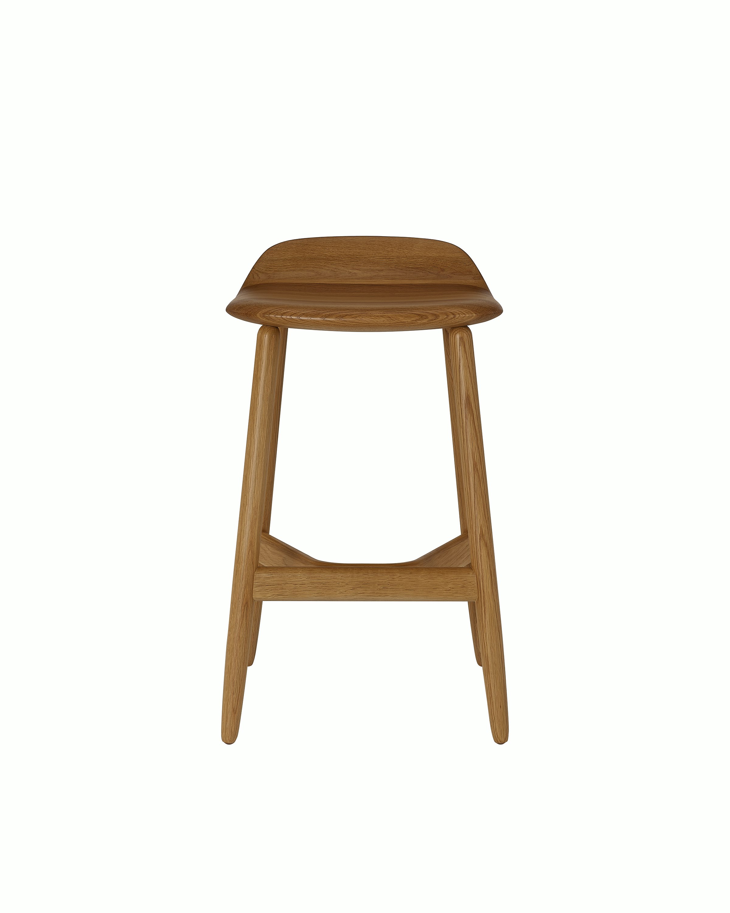 Counter Height Crosshatch Stool designed by EOOS in Natural Oak, shown front-facing on a white sweep.