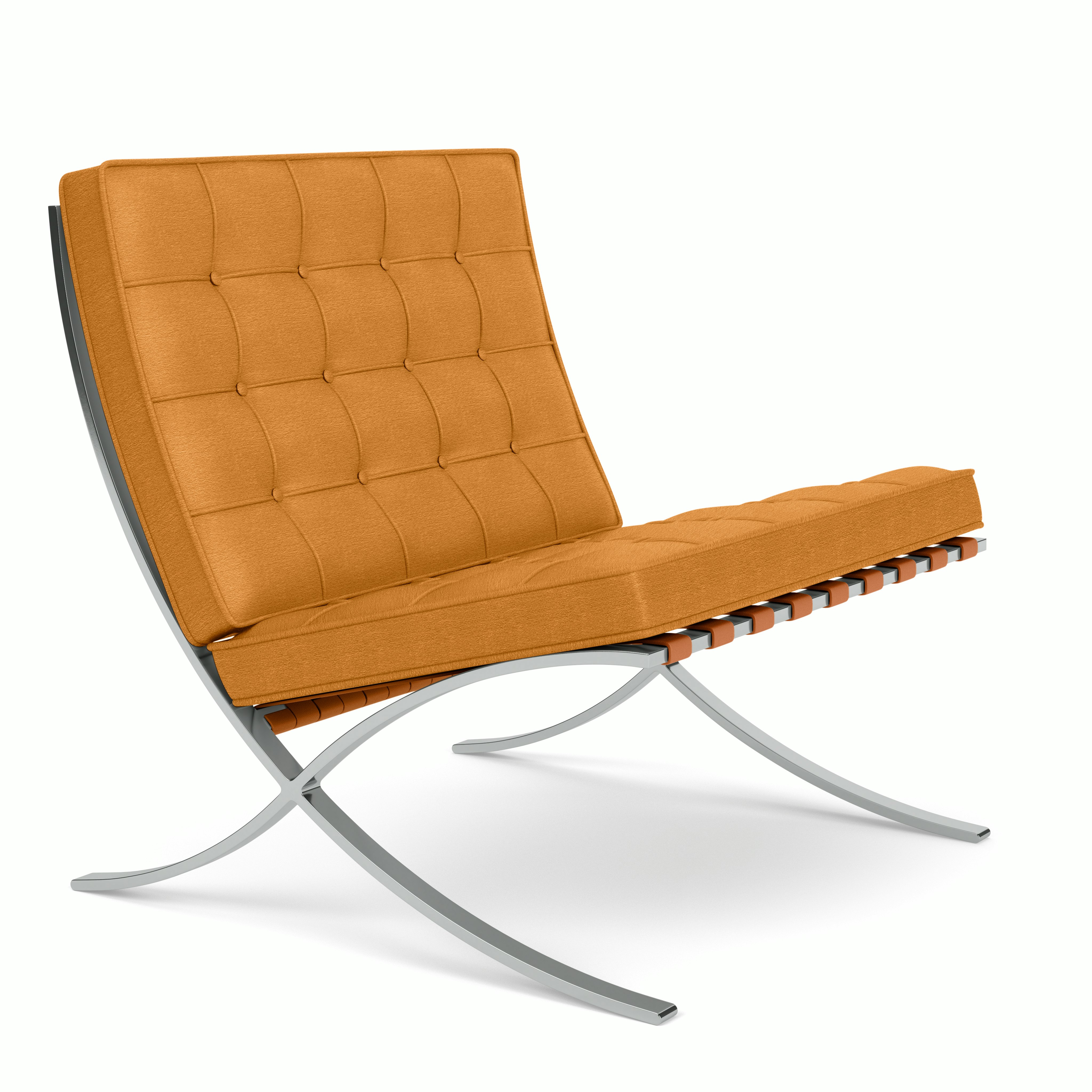 A Barcelona Chair in Yarrow Chrome viewed from an angle.