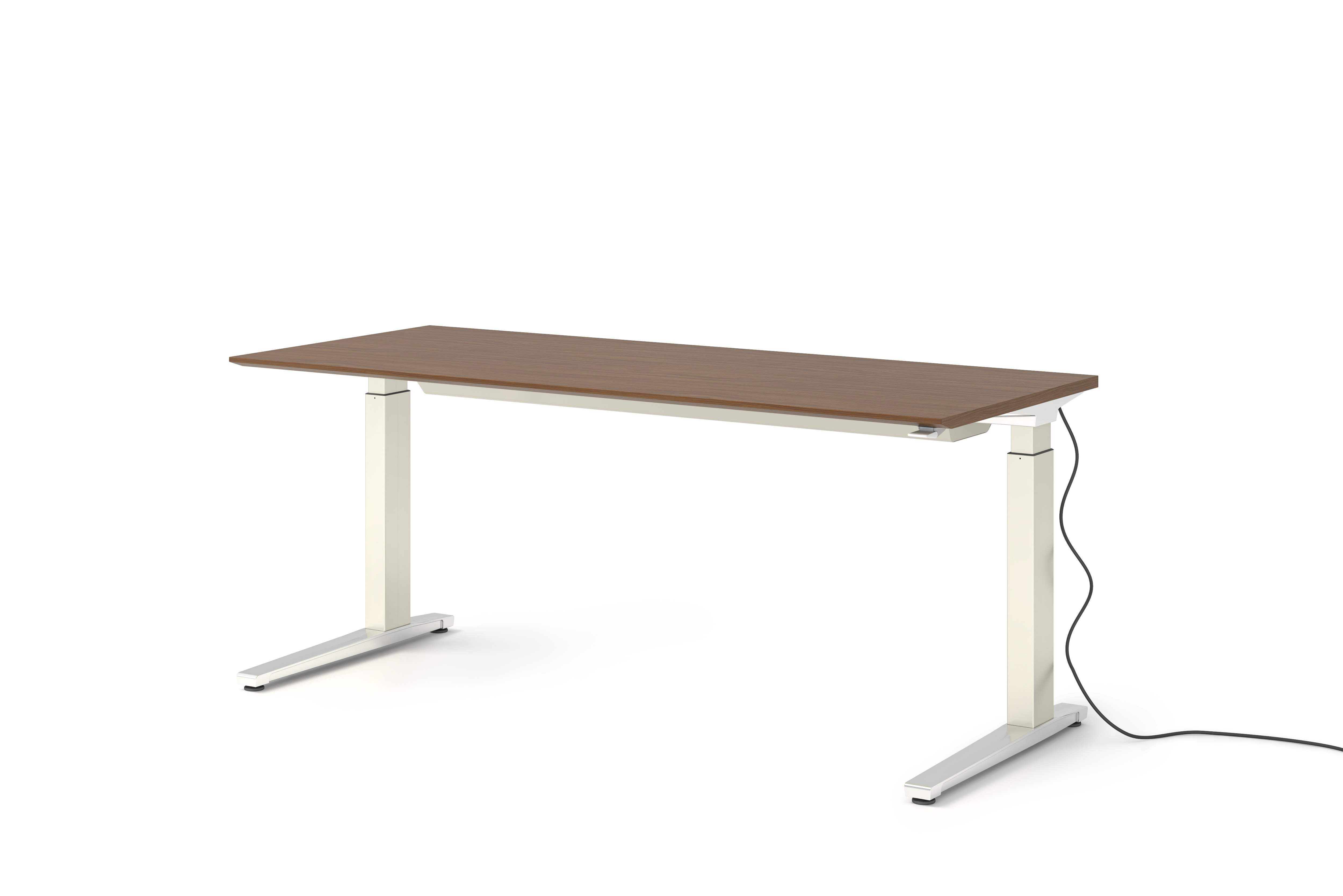 Renew Sit-To-Stand Desk - 29x70,  Veneer Walnut,  White,  Polished Aluminum,  Standard Power