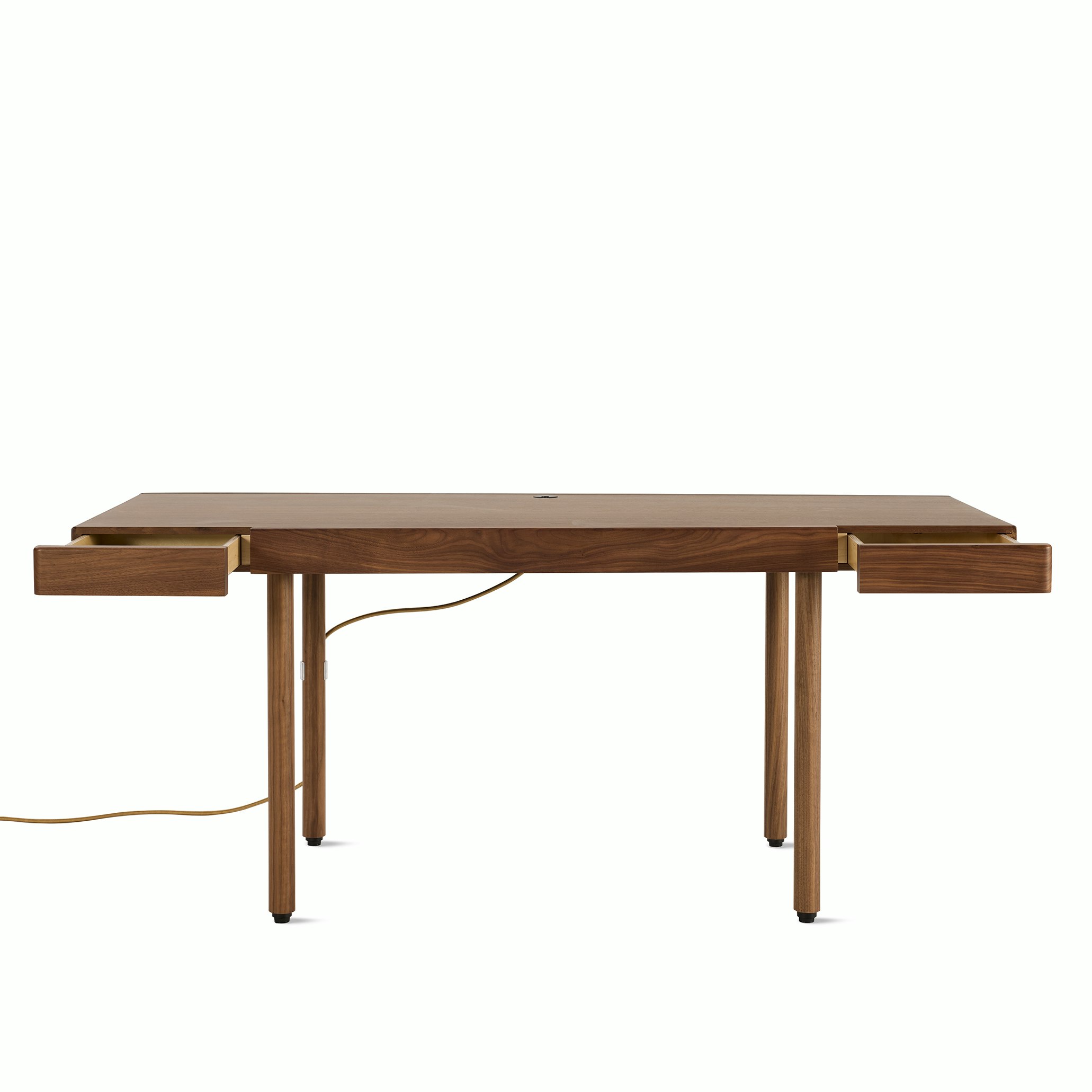 A detailed look at New Canaan Wood Sit-to-Stand Desk in Walnut.