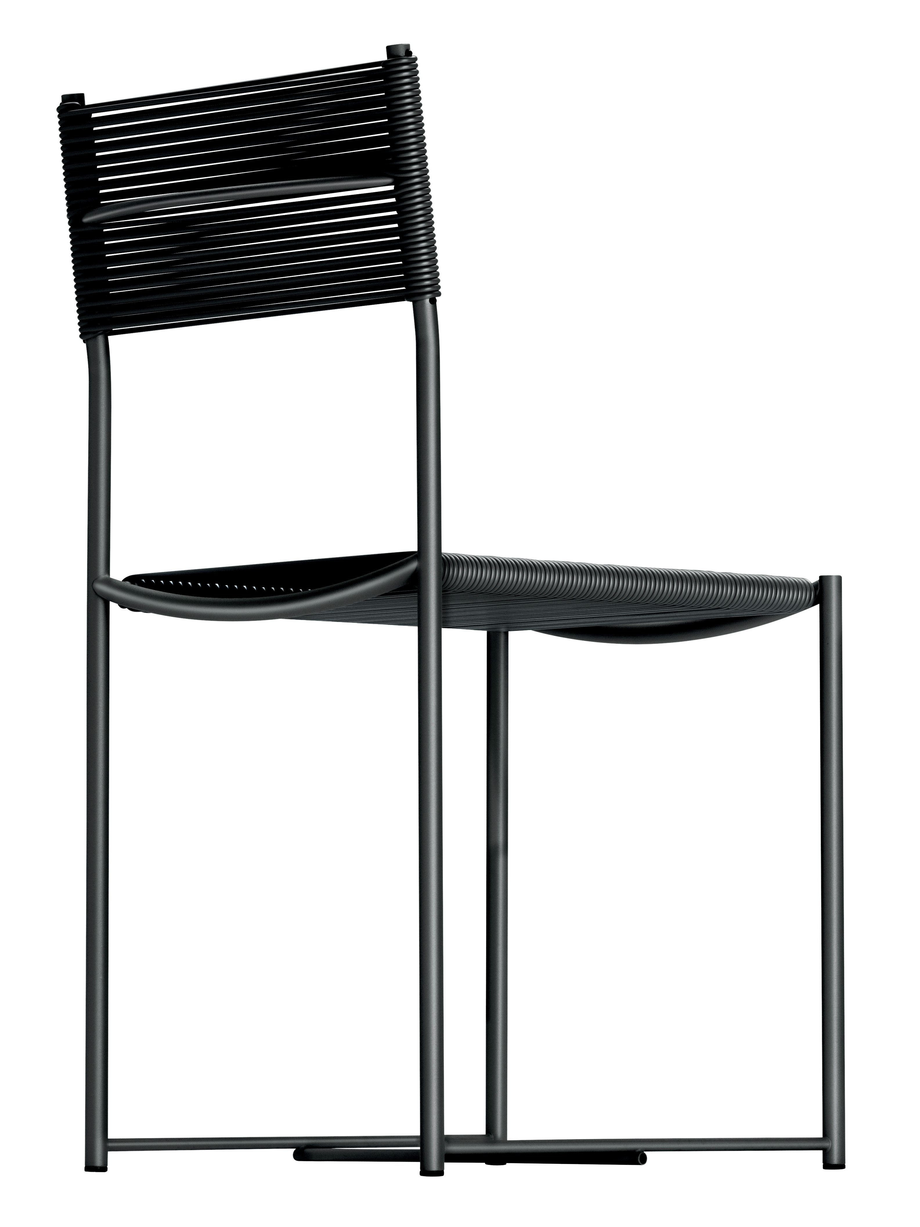 A Spaghetti Side Chair in Textured Lacquering, Black, PVC, Black viewed from behind.