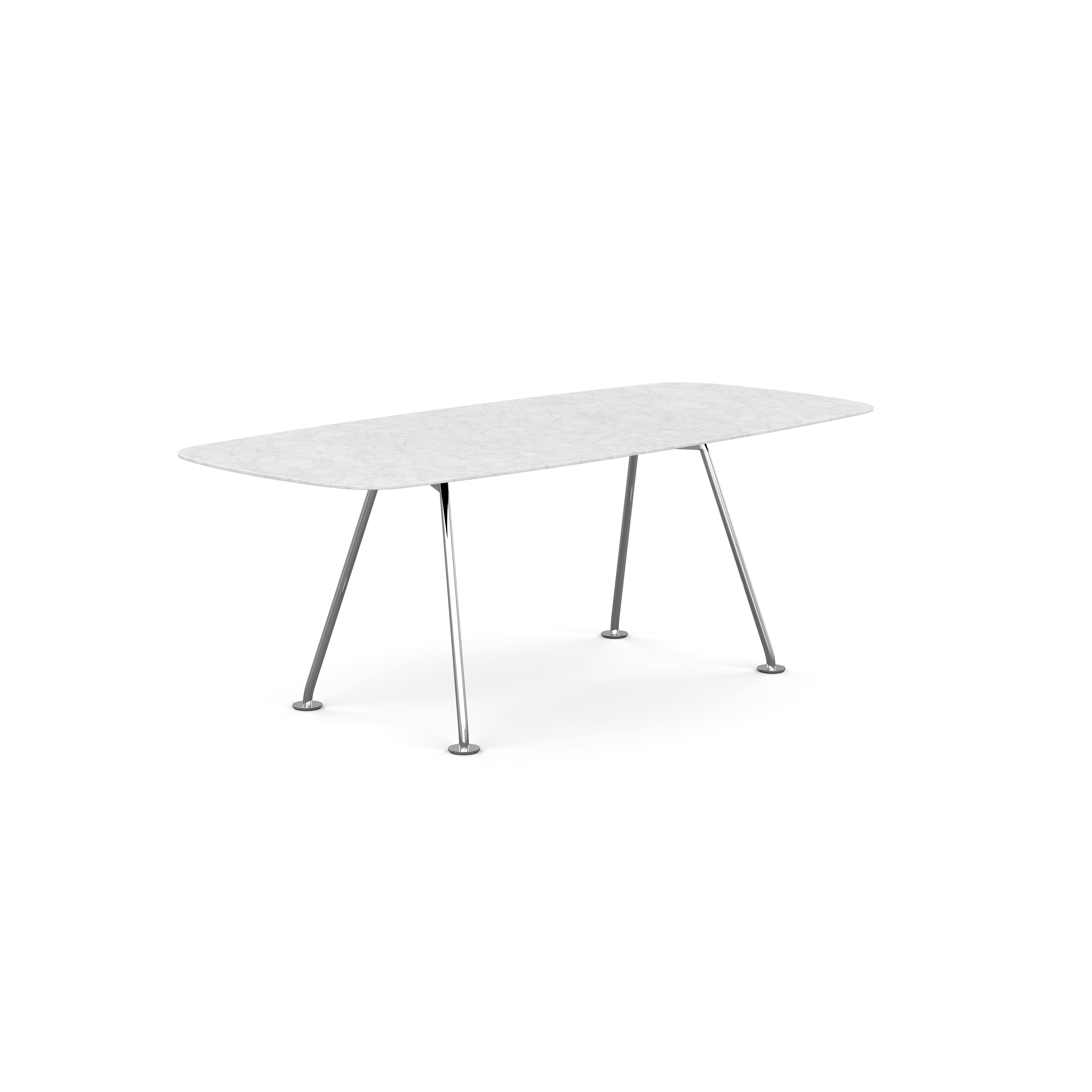Grasshopper Dining Table - Rectangular,  79",  Satin Carrara Marble,  Polished Chrome"