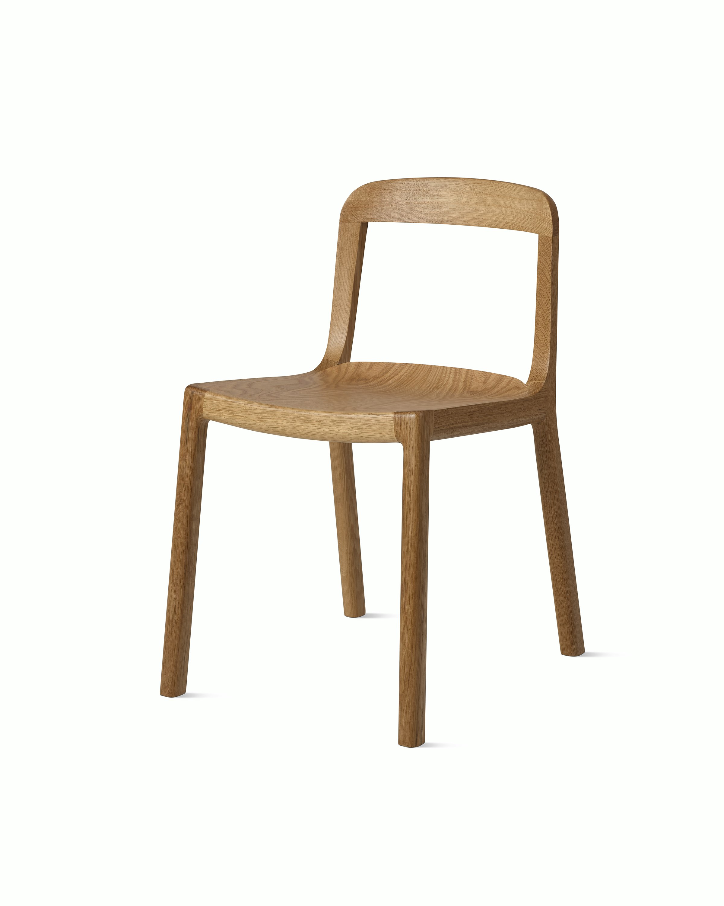 Lijn Side Chair by Carole Baijings for Geiger in Natural Oak frame, angled front view on a white sweep.