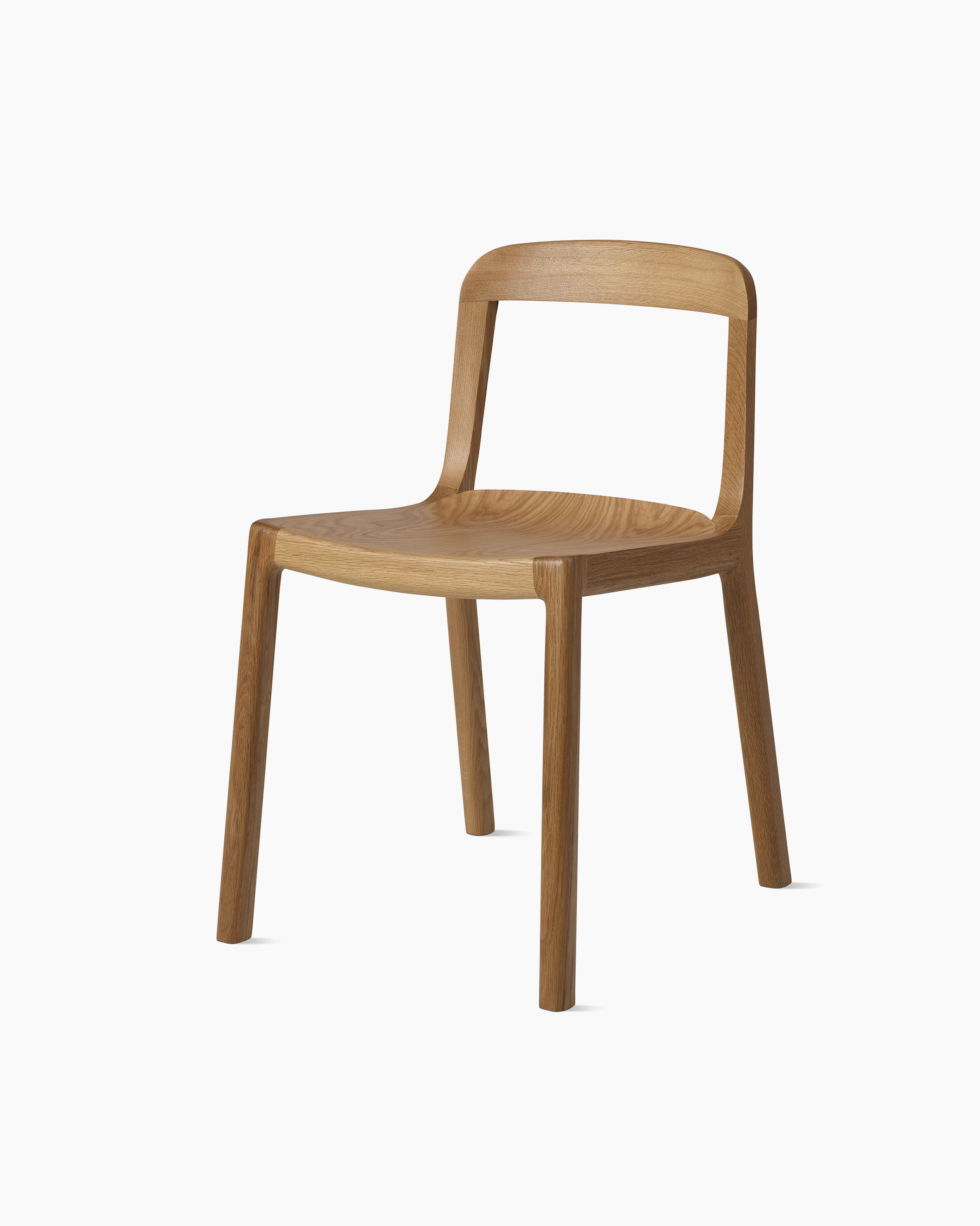 Lijn Side Chair by Carole Baijings for Geiger in Natural Oak frame, angled front view on a white sweep.