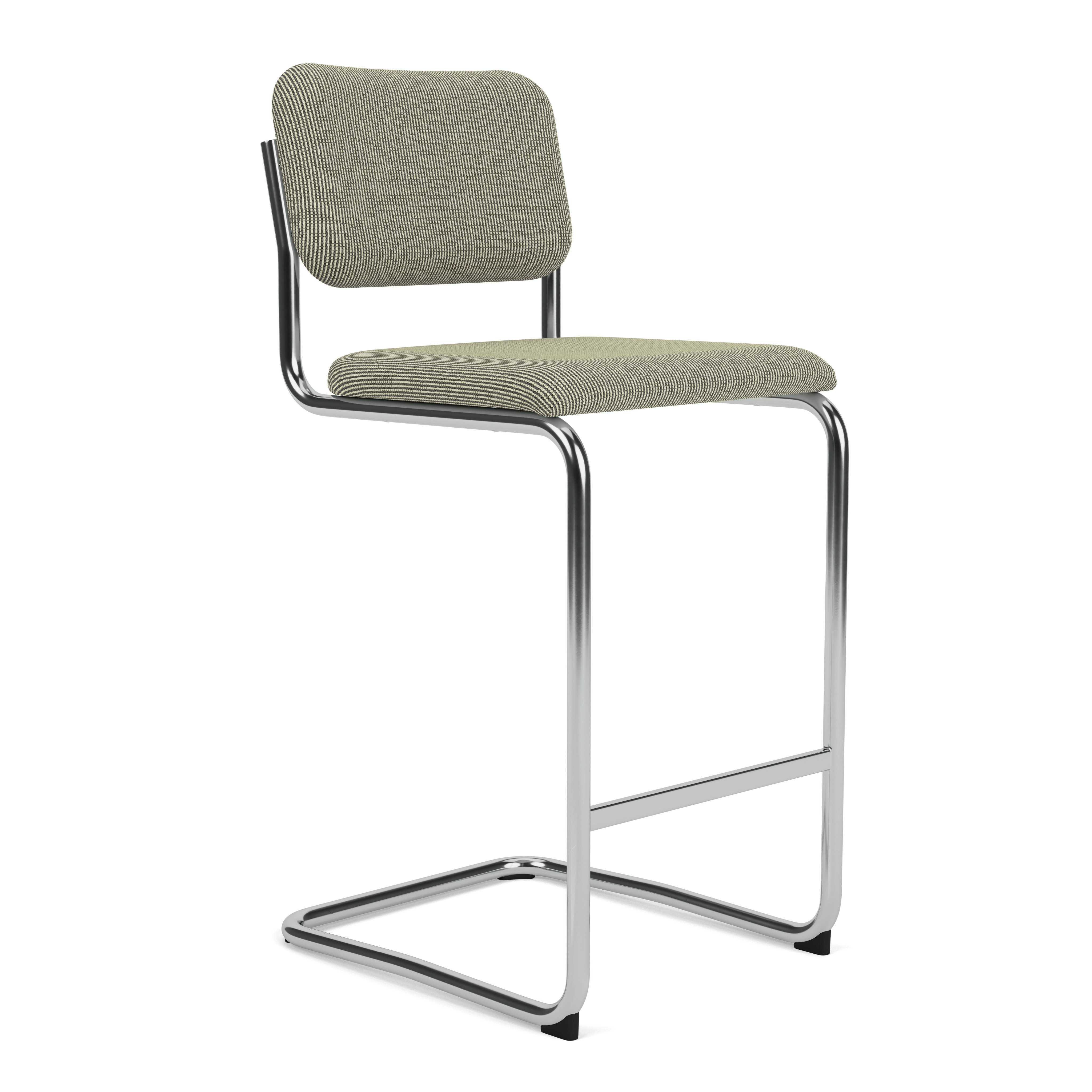 A Cesca Fully Upholstered Stool in Habitual with Chrome viewed from an angle.